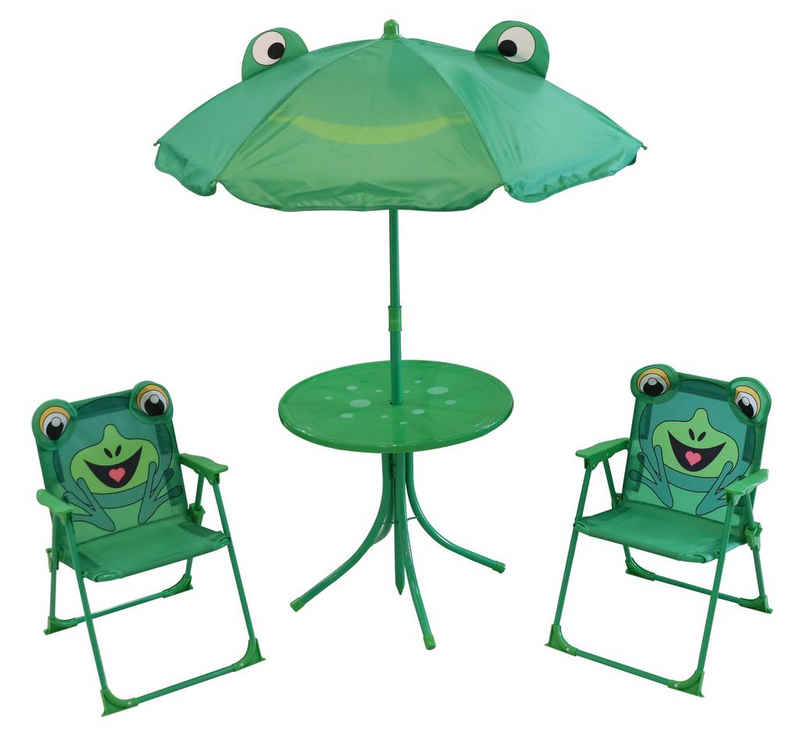 TOYREX Garten-Kindersitzgruppe Frosch-Design, (4er Set), inkl. Sonnenschirm