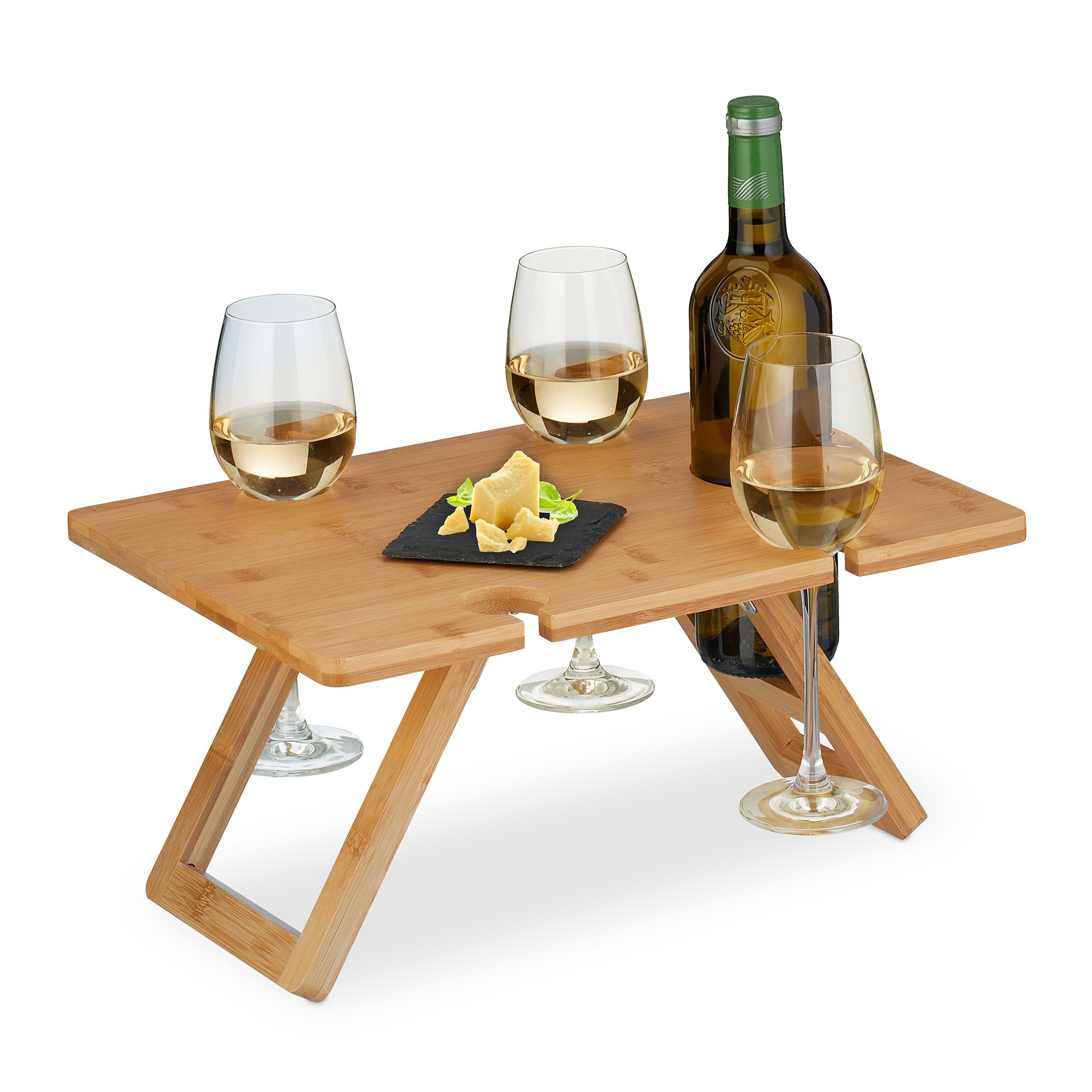 relaxdays Tabletttisch Eckiger Picknick Weintisch aus Bambus
