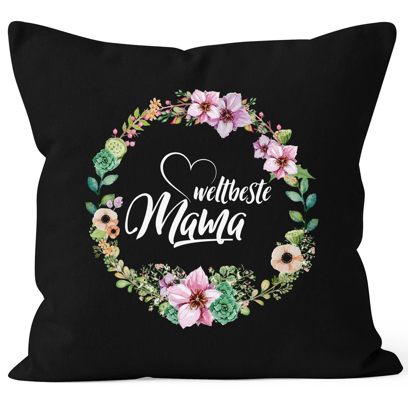 MoonWorks Dekokissen Kissenbezug Weltbeste Mama Blumen Geschenk für Mutter Muttertag 40x40 Baumwolle MoonWorks® schwarz