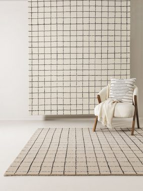 Wollteppich Grid, benuta, rechteckig, Höhe: 5 mm, Kunstfaser, Berber, Ethno-Style, Wohnzimmer