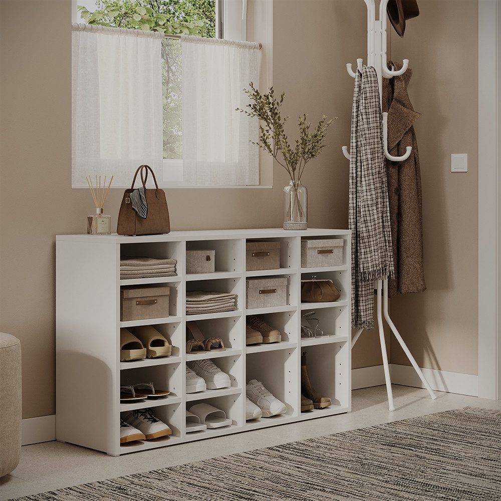 Vicco Schuhregal Lysander, Weiß, 104.2 x 65.5 cm mit 18 offenen Fächern, 1-tlg.