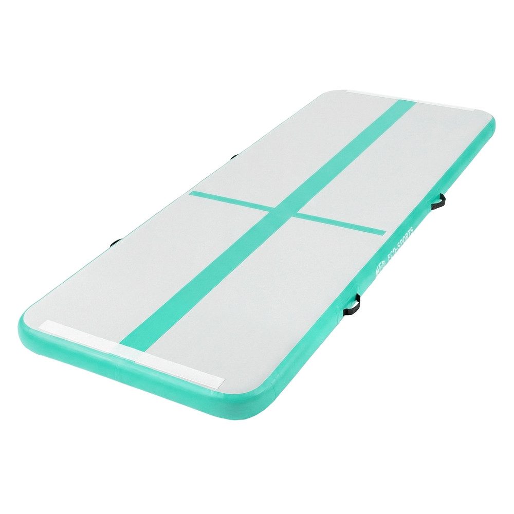 ECD Germany Sportmatte Aufblasbare Gymnastikmatte Airtrack Turnmatte Fitness Tumbling Matte, Yogamatte 3m Mint-Grün H:10cm inkl. Tragetasche Luftpumpe Flick-Set