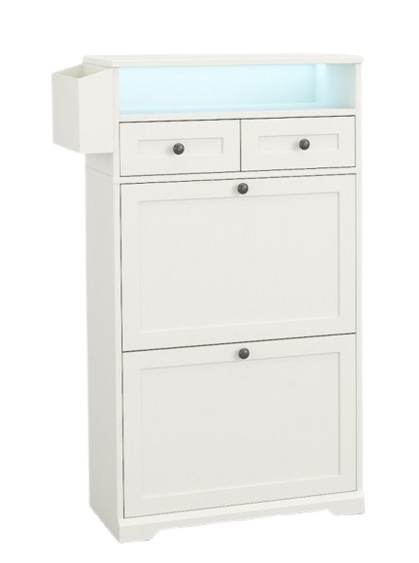 Dripex Schuhschrank Schuhschrank Slim-LED-Weiß-Klappen