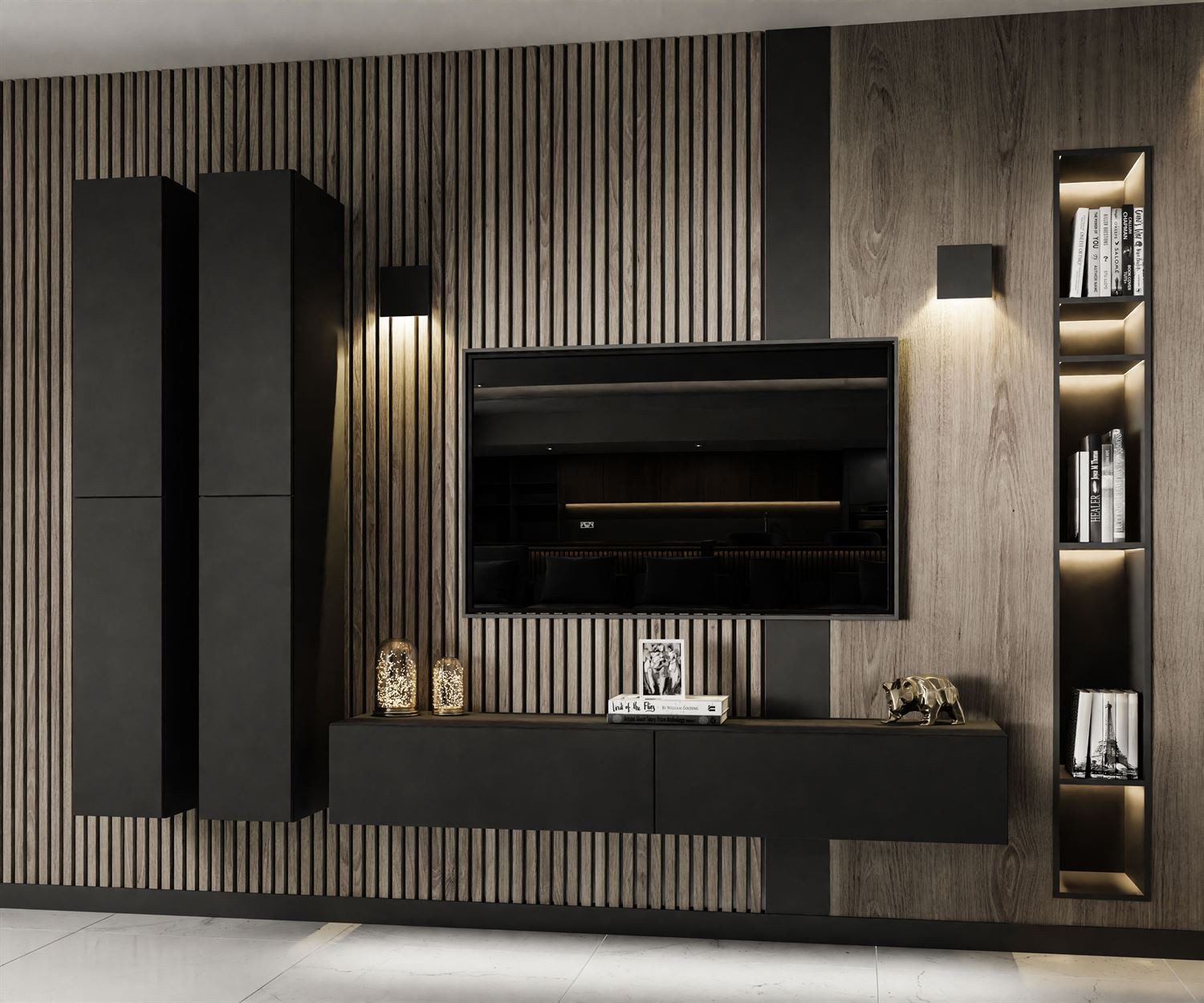 Lookway Wohnwand COLETTE MATT II mit Push-to-Open-System und LED-Beleuchtung