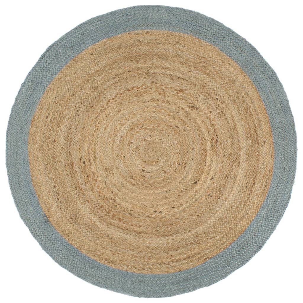 vidaXL Teppich Teppich Handgefertigt Jute mit Olivgrünem Rand 210 cm, Runde
