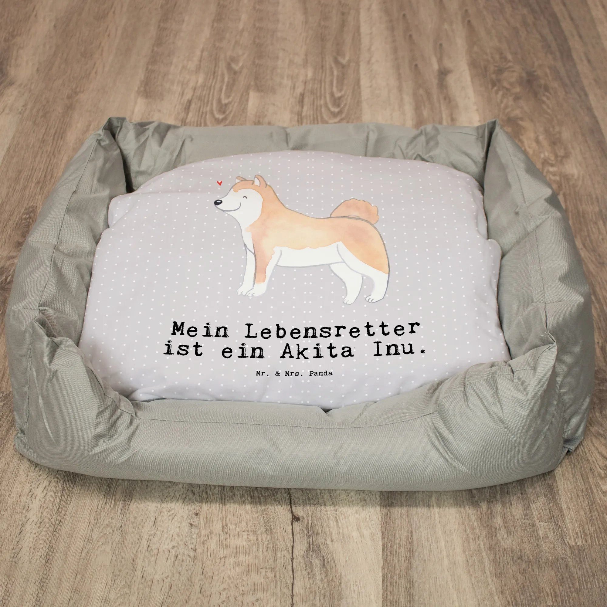 Thumbnail - Mr. & Mrs. Panda Tierbett Akita Inu Lebensretter - Grau Pastell - Geschenk, Hundebettchen, Hund, Kuschelig warm