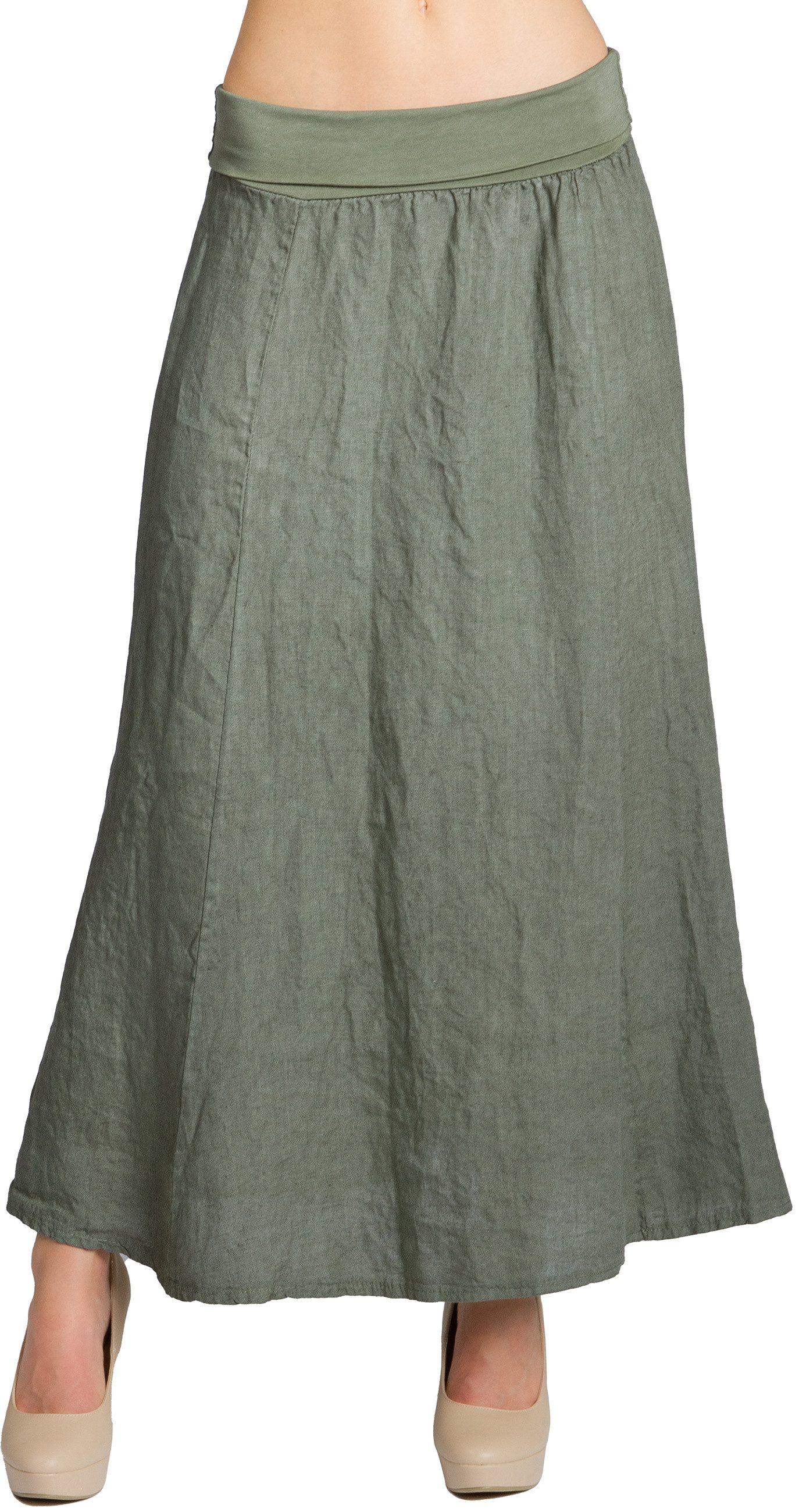 Caspar Faltenrock RO019 Damen langer Maxi Sommer Leinenrock mit figurfreundlichem Stretch Bund - Made in Italy