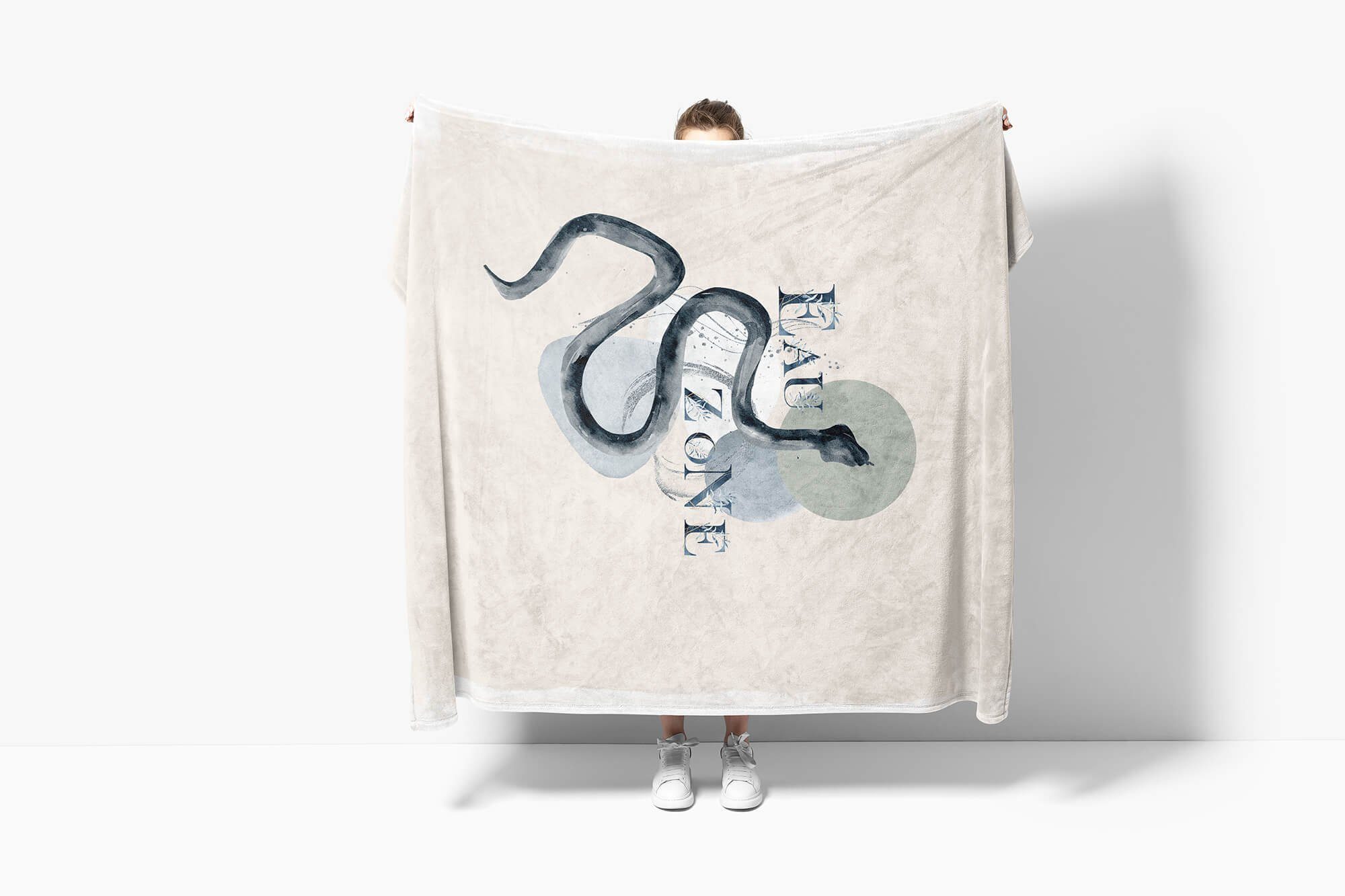 Art Seeschlange Handtücher Baumwolle-Polyester-Mix Kunstvoll Saunatuch Schlange M, Sinus Handtuch Kuscheldecke Handtuch (1-St), Strandhandtuch Ozean