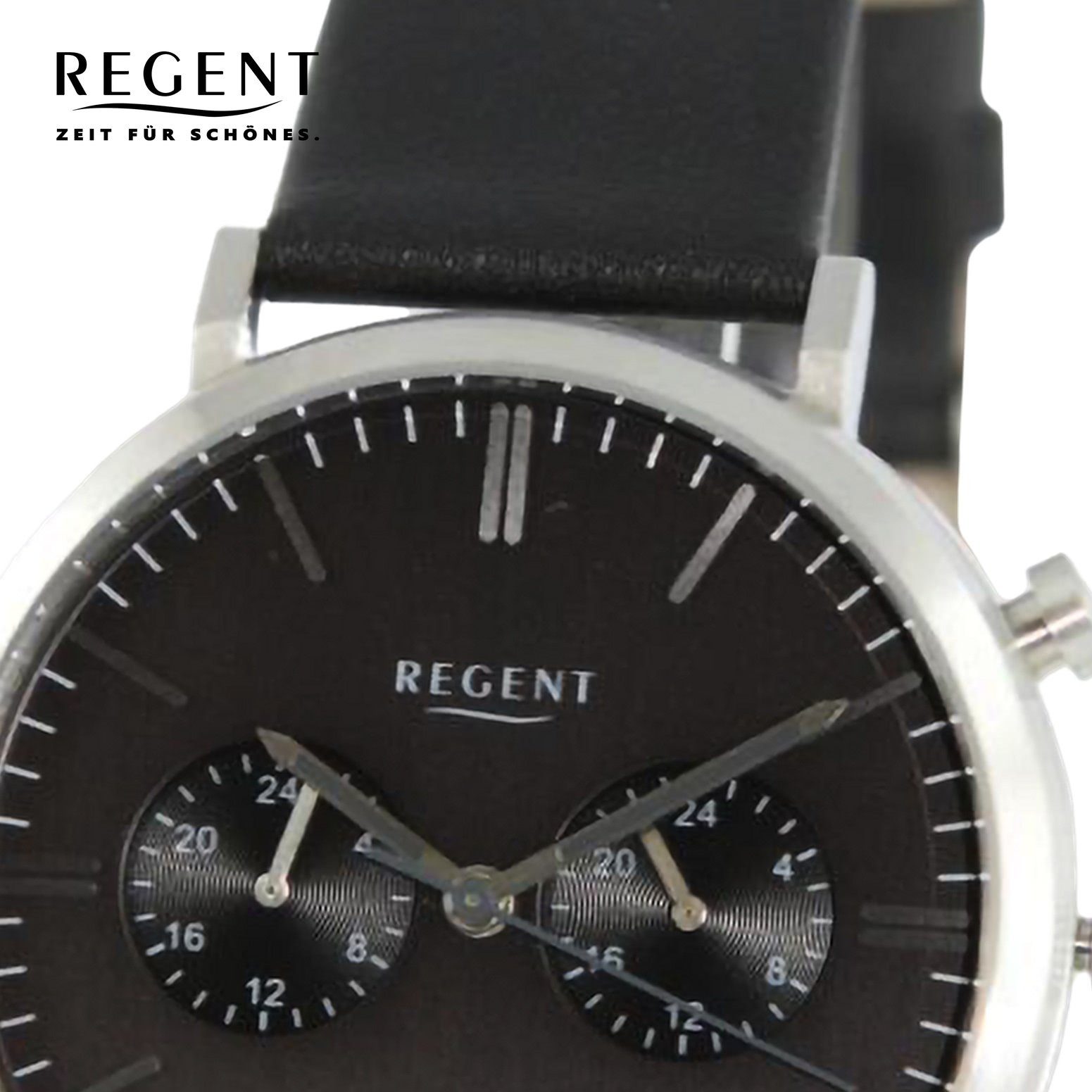 Regent Quarzuhr Regent Herren Armbanduhr Analog, Herren Armbanduhr rund,  extra groß (ca. 41mm), Lederarmband, Datum