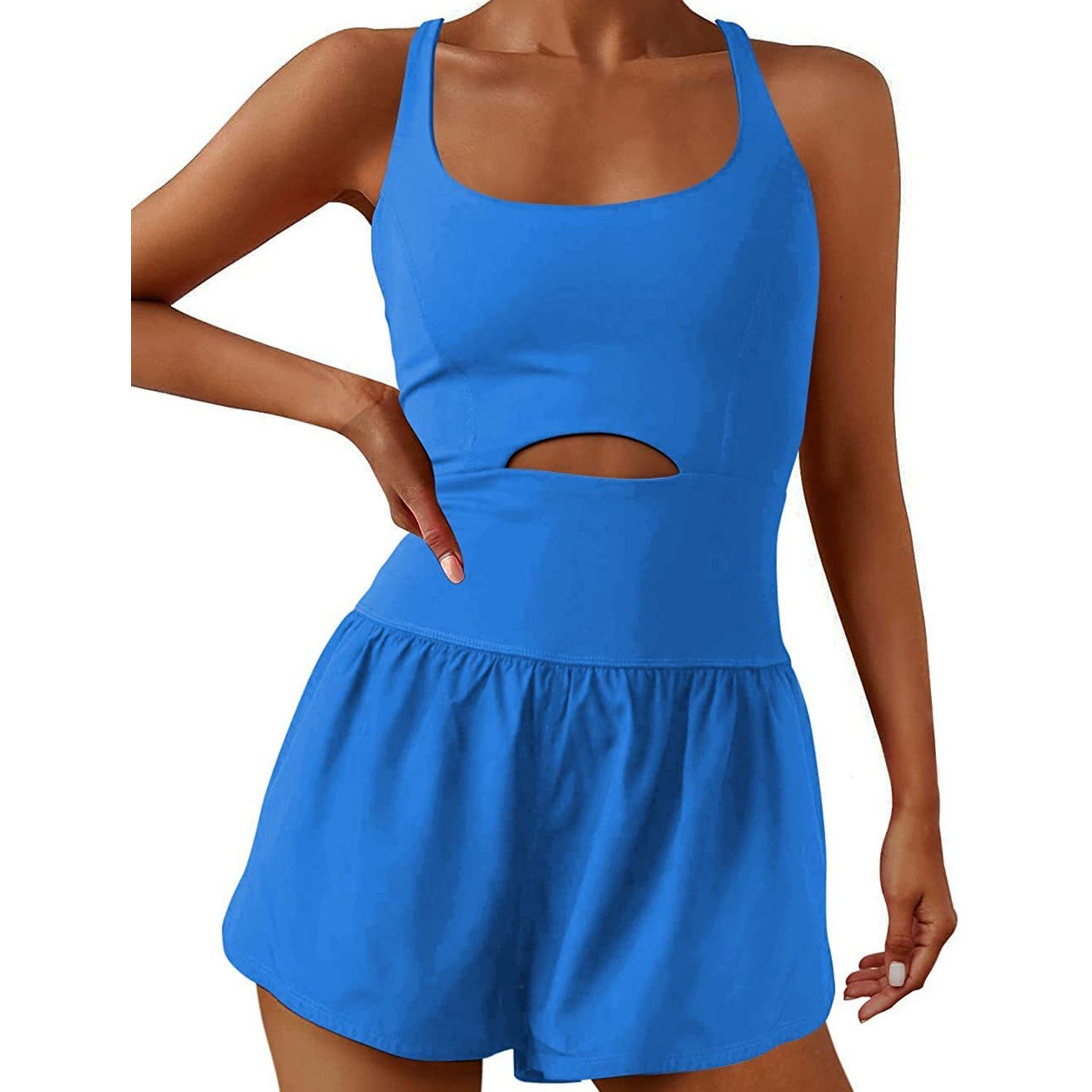 MAGICSHE Tenniskleid Sportliches Kleid für Damen, integrierter BH,Shorts Blau