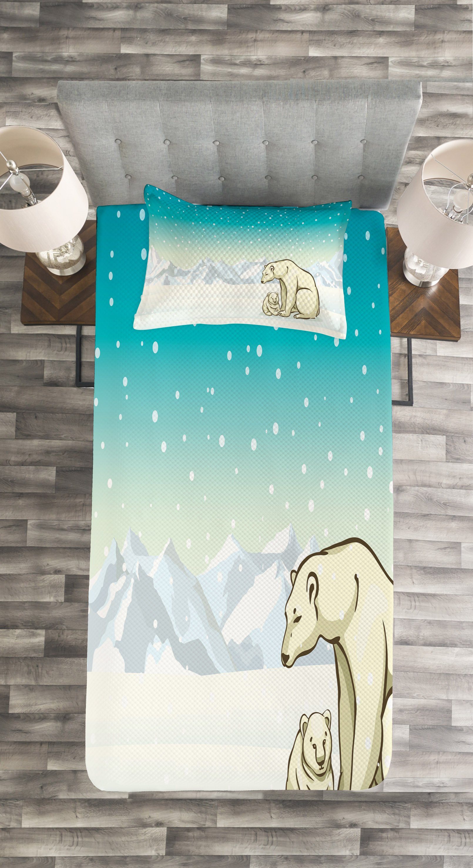 Tagesdecke Eisbär Arctic Tierfamilie Kissenbezügen Set Abakuhaus, mit Waschbar,
