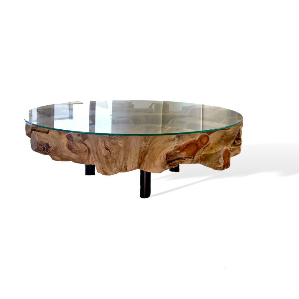 Möbel Bressmer Couchtisch NAGA iWurzel mit Glasscheibe Ø 100 cm Wohnzimmertisch, Unikat