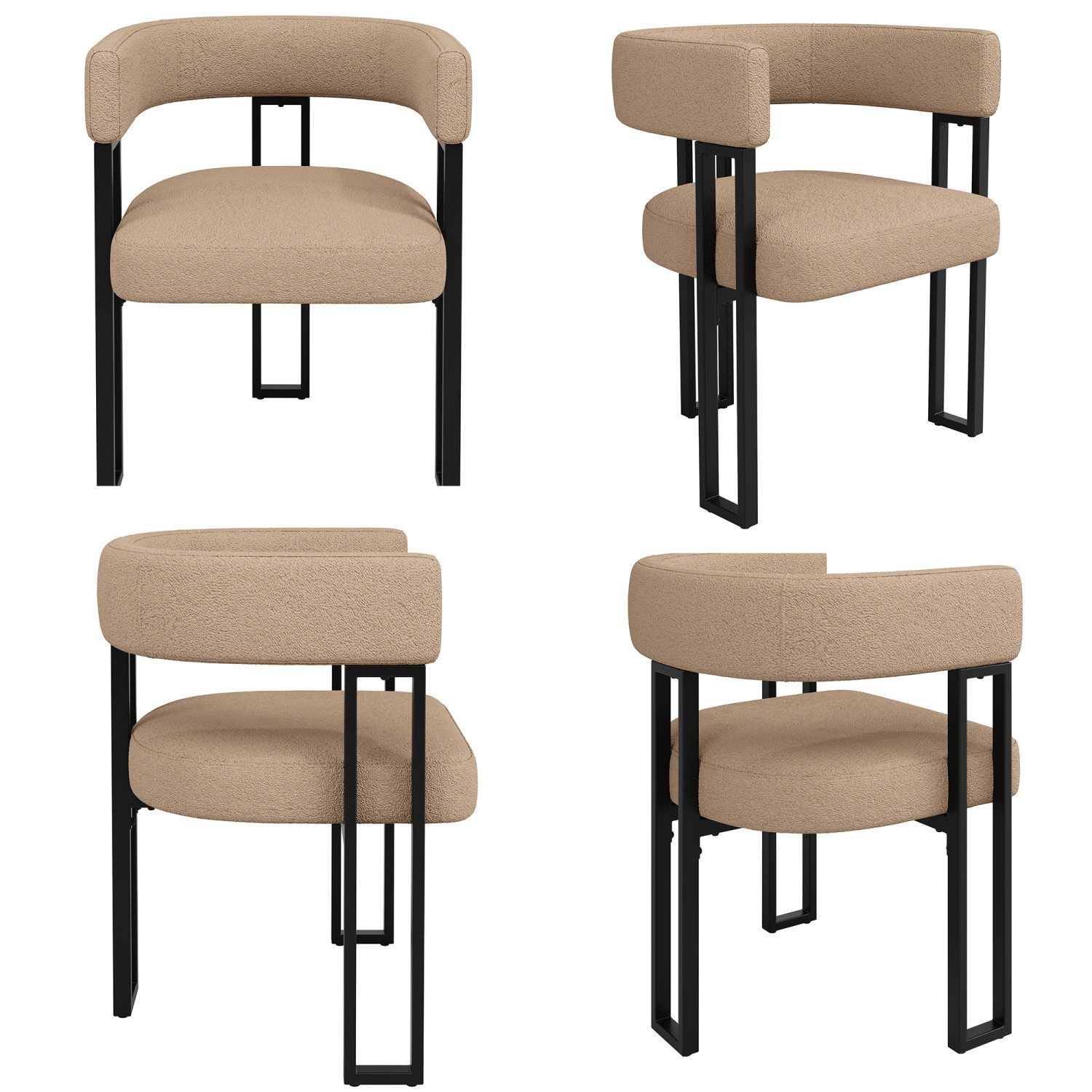 Flieks Polsterstuhl (Set, 4 St), 4er Set Esszimmerstühle mit Armlehnen Wohnzimmerstuhl Lammfellstoff