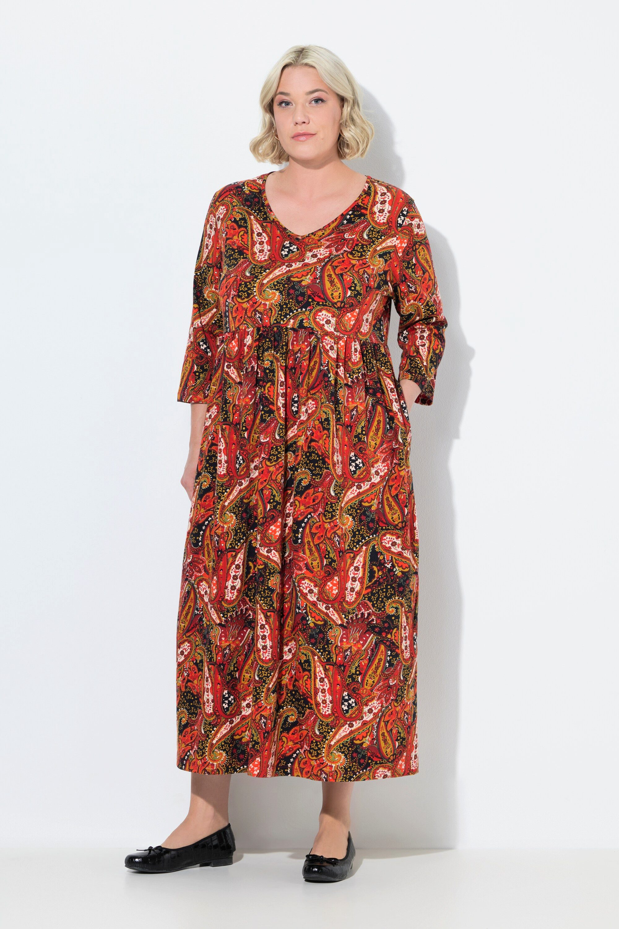 Ulla Popken Maxikleid Jersey-Maxikleid Paisley A-Linie V-Ausschnitt günstig online kaufen