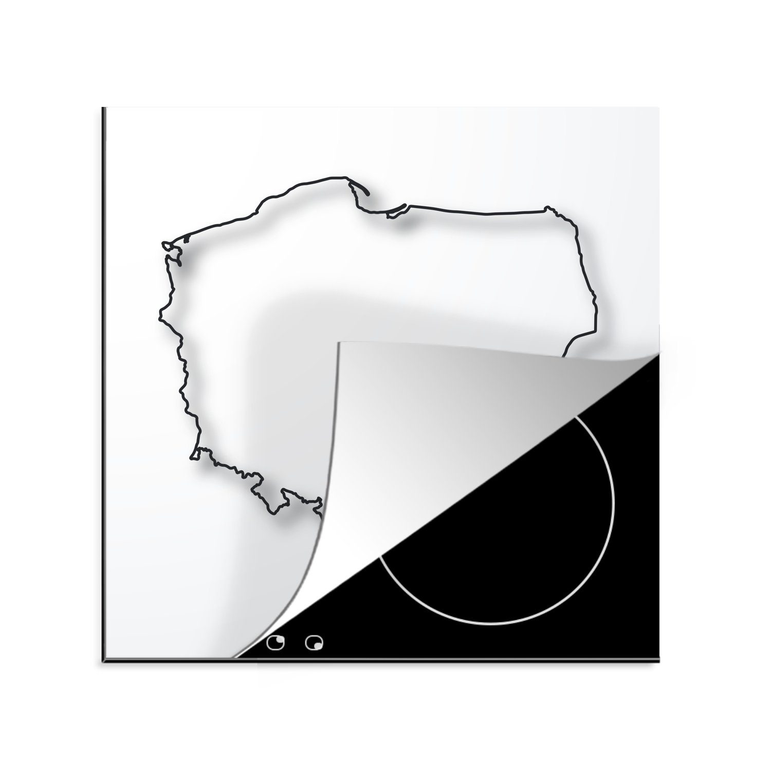 MuchoWow Herdblende-/Abdeckplatte Schwarz-weiße Illustration von Polen, Vinyl, (1 tlg), 78x78 cm, Ceranfeldabdeckung, Arbeitsplatte für küche