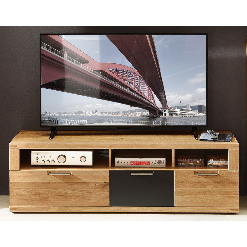 Lomadox Lowboard BOZEN-36, TV 160 cm in Wildeiche Bianco Massivholz Fronten, B/H/T 160/52/48 cm