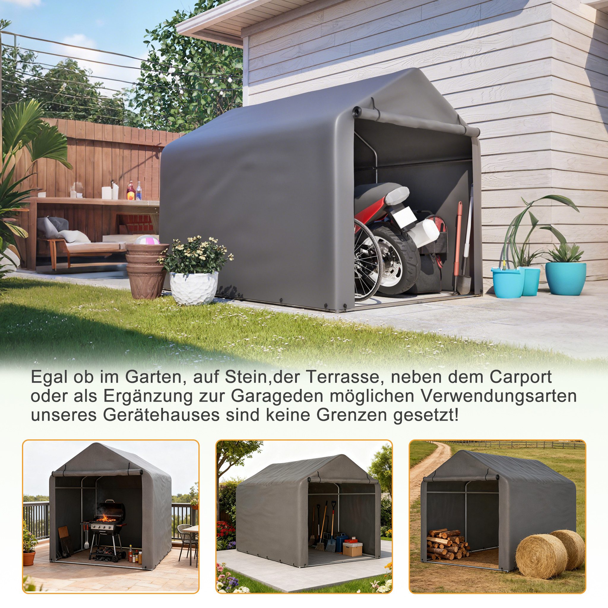 Blossom Garage Allwetter-Zeltgarage wasserdichten Garagenzelt Fahrradgarage aus Stahl (160x220x165 cm), Geräteschuppen mit Rolltor für Motorrad Gartenmöbel Werkzeug