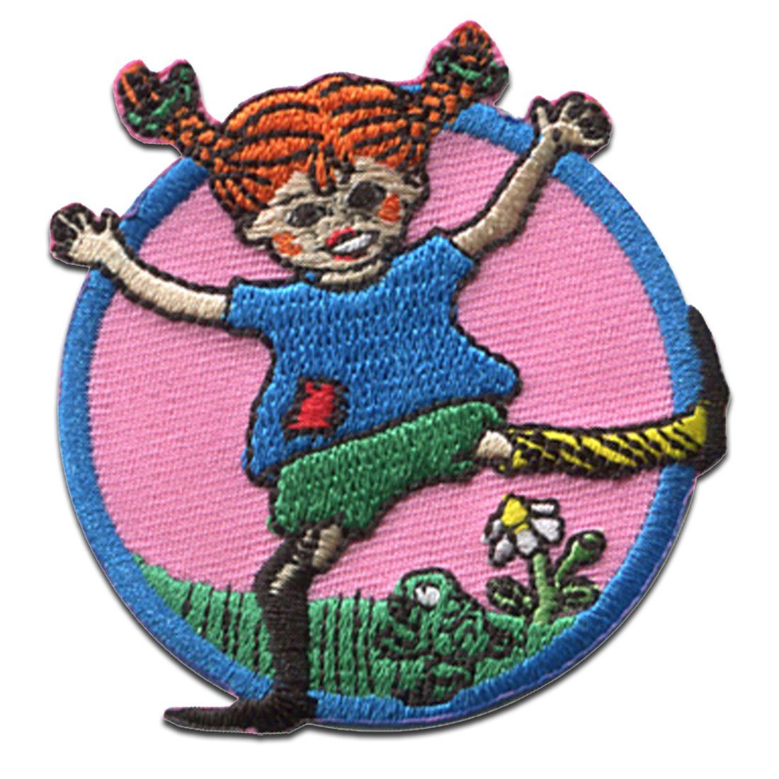 Pippi Langstrumpf Aufnäher Bügelbild, Aufbügler, Applikationen, Patches, Flicken, zum aufbügeln, Polyester, tanzt Blume  - Größe: 6 x 6,2 cm