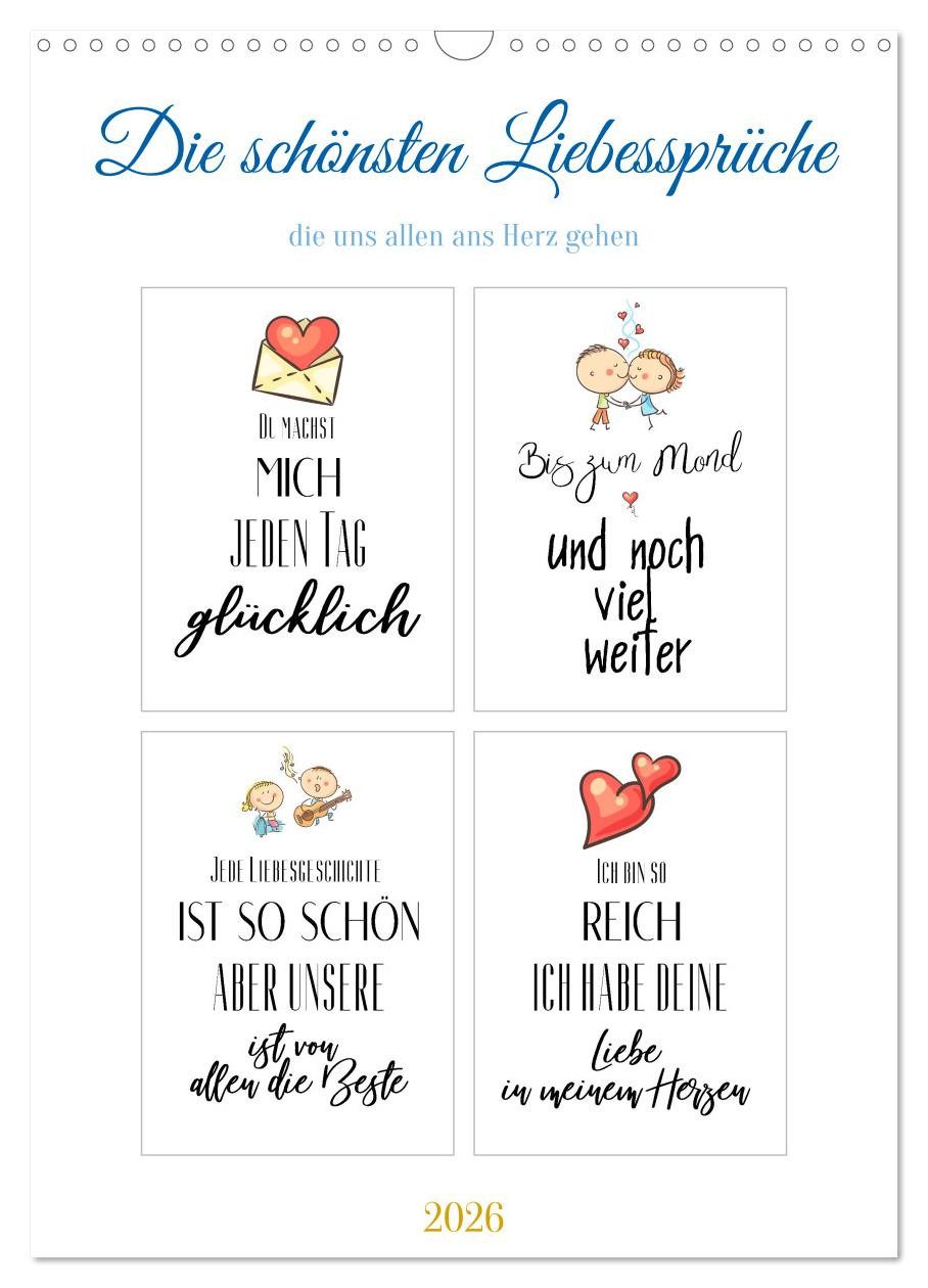 CALVENDO Wandkalender Liebessprüche (Wandkalender 2026 DIN A3 hoch), CALVENDO Monatskalender