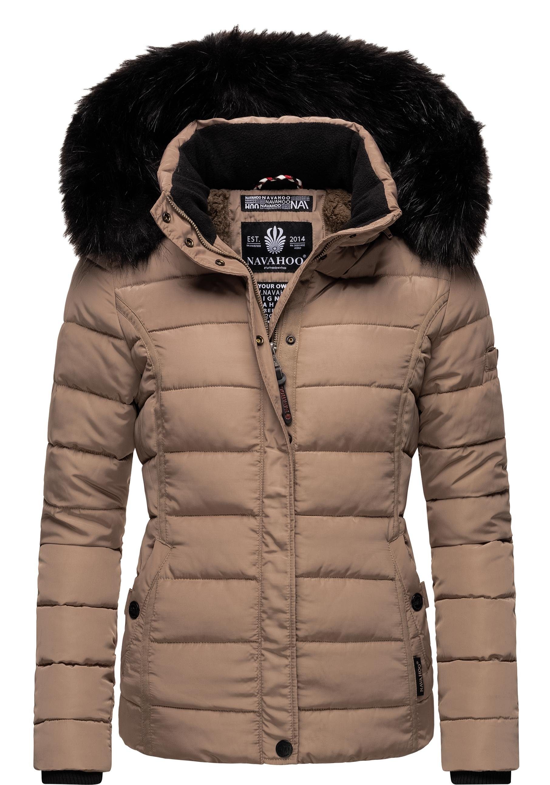 Navahoo Steppjacke Miamor hochwertige Winterjacke m. voluminöser Kunstpelz-Kapuze helltaupe