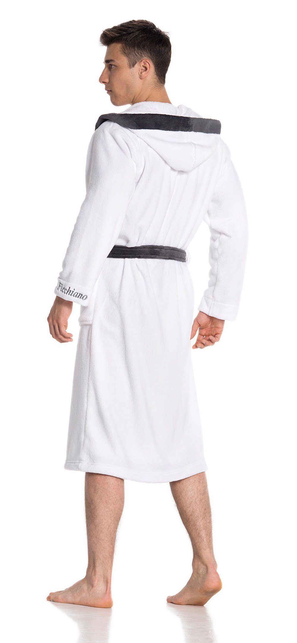 Di Ficchiano Bademantel Di Ficchiano Herren Bademantel MONZA mit Kapuze, wadenlang, Polyester, Weitenverstellung, Bindegürtel