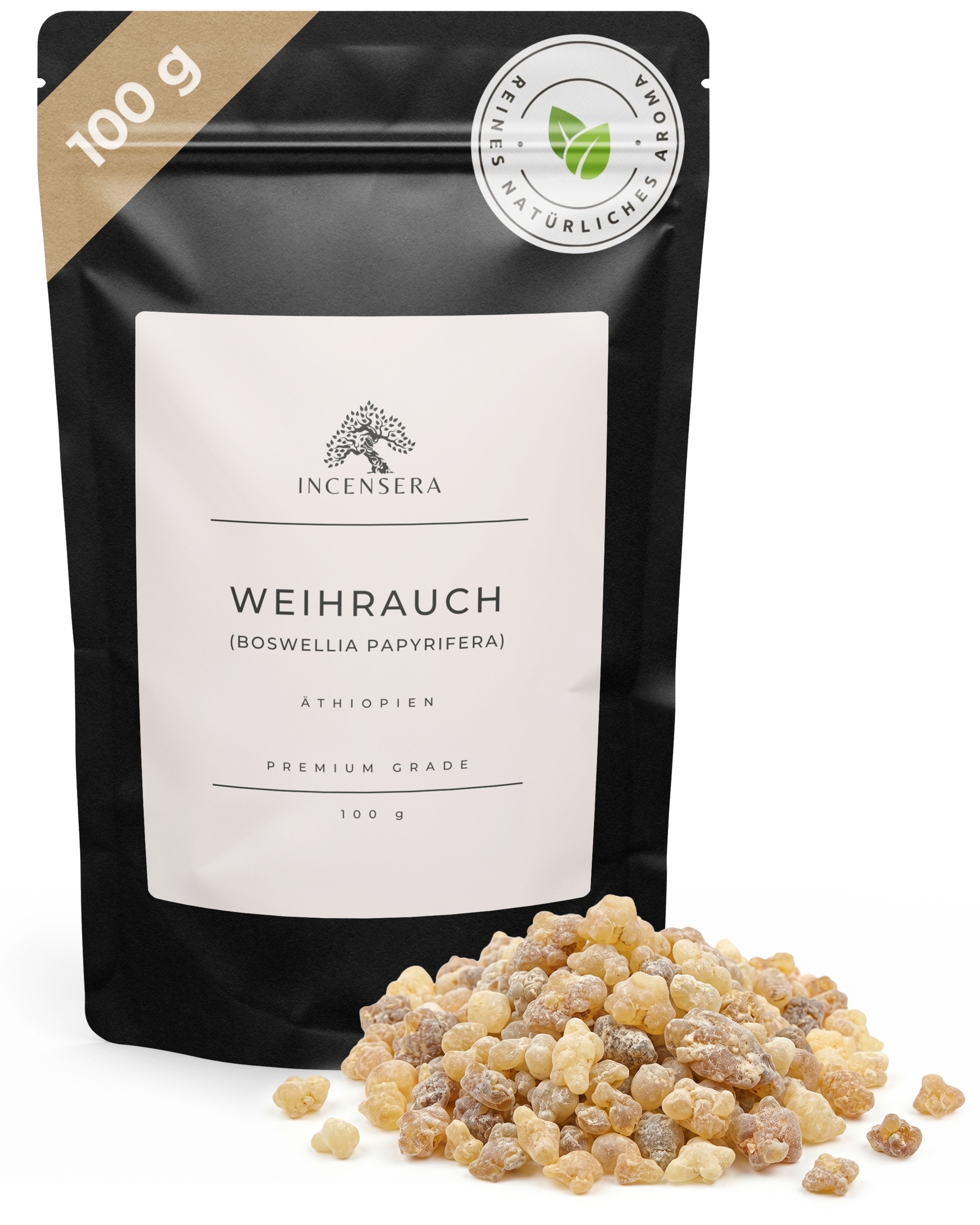 Incensera Räucherstäbchen-Halter Weihrauch Harz Äthiopien, Räucherharz Olibanum Frankincense Boswellia, naturbelassen, sortenrein, ohne Zusätze, wiederverschließbar