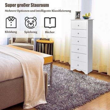 KOMFOTTEU Kommode Beistellschrank, mit 6 Schubladen, 59 x40x136cm, Weiß