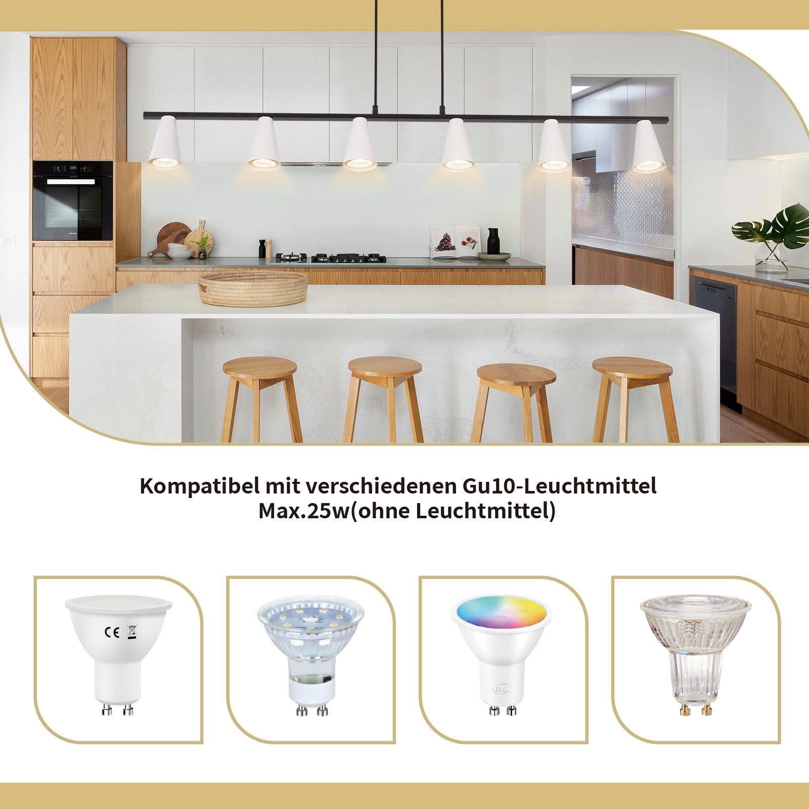 Nettlife Pendelleuchte Esstisch Gold Weiß GU10 günstig online kaufen