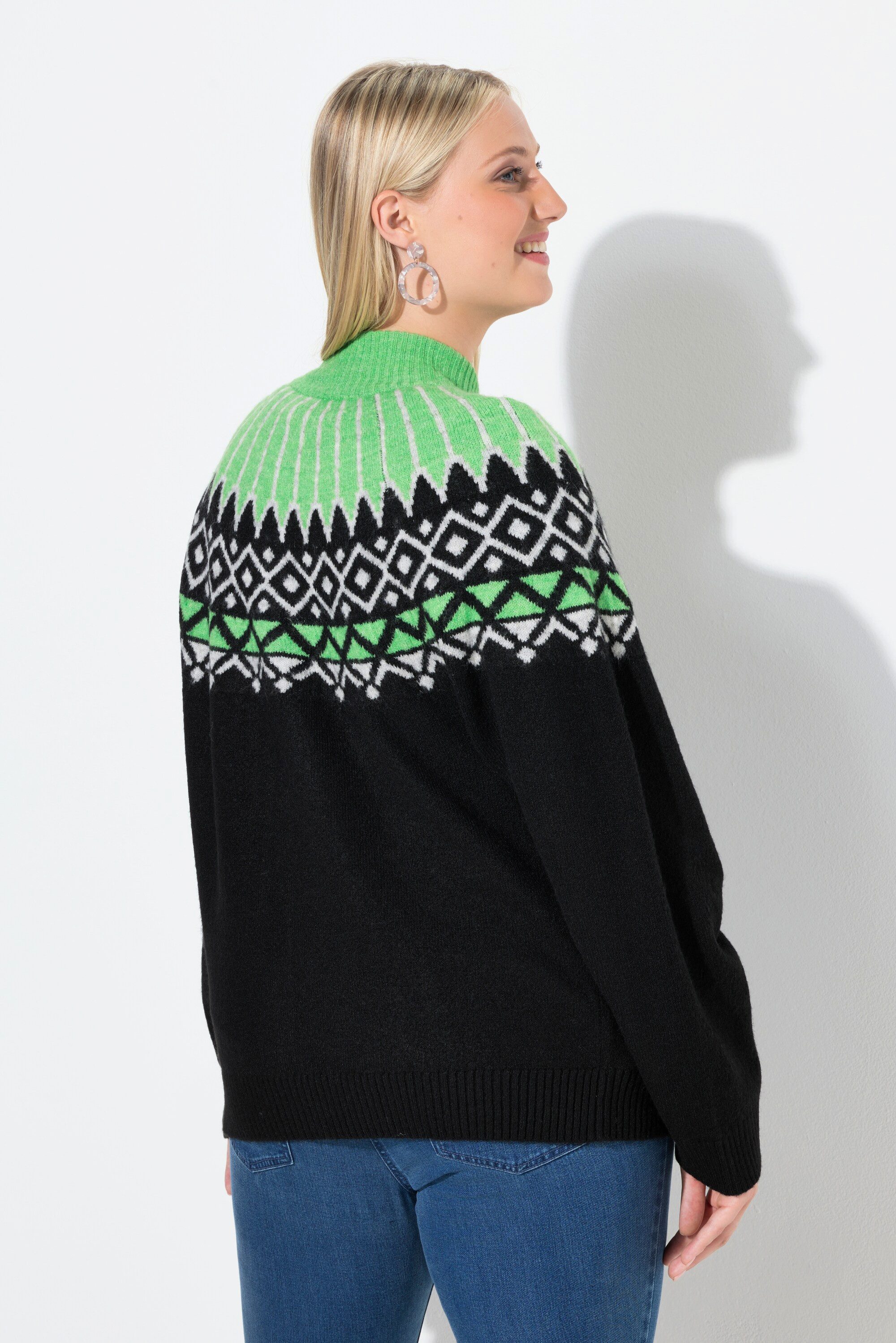 Ulla Popken Strickjacke Norweger-Strickjacke Stehkragen Reißverschluss