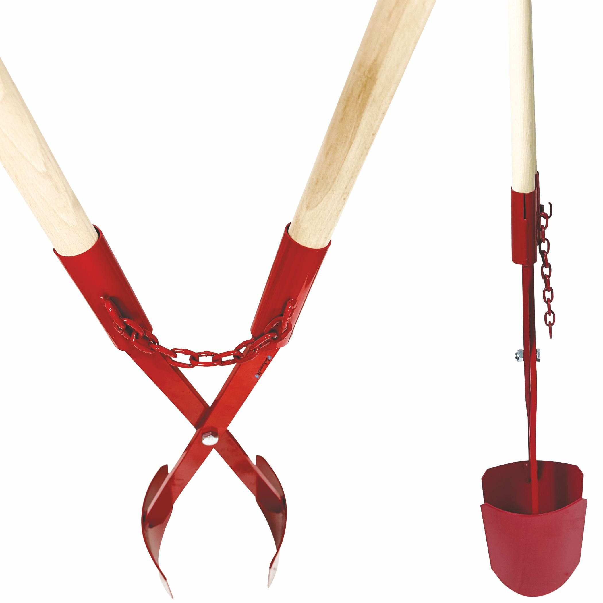 BauSupermarkt24 Garten-Multifunktionsgerät Erdlochausheber 11–28cm Ø Gr.1 Handbagger Erdlochschaufel m. 2 Stiele