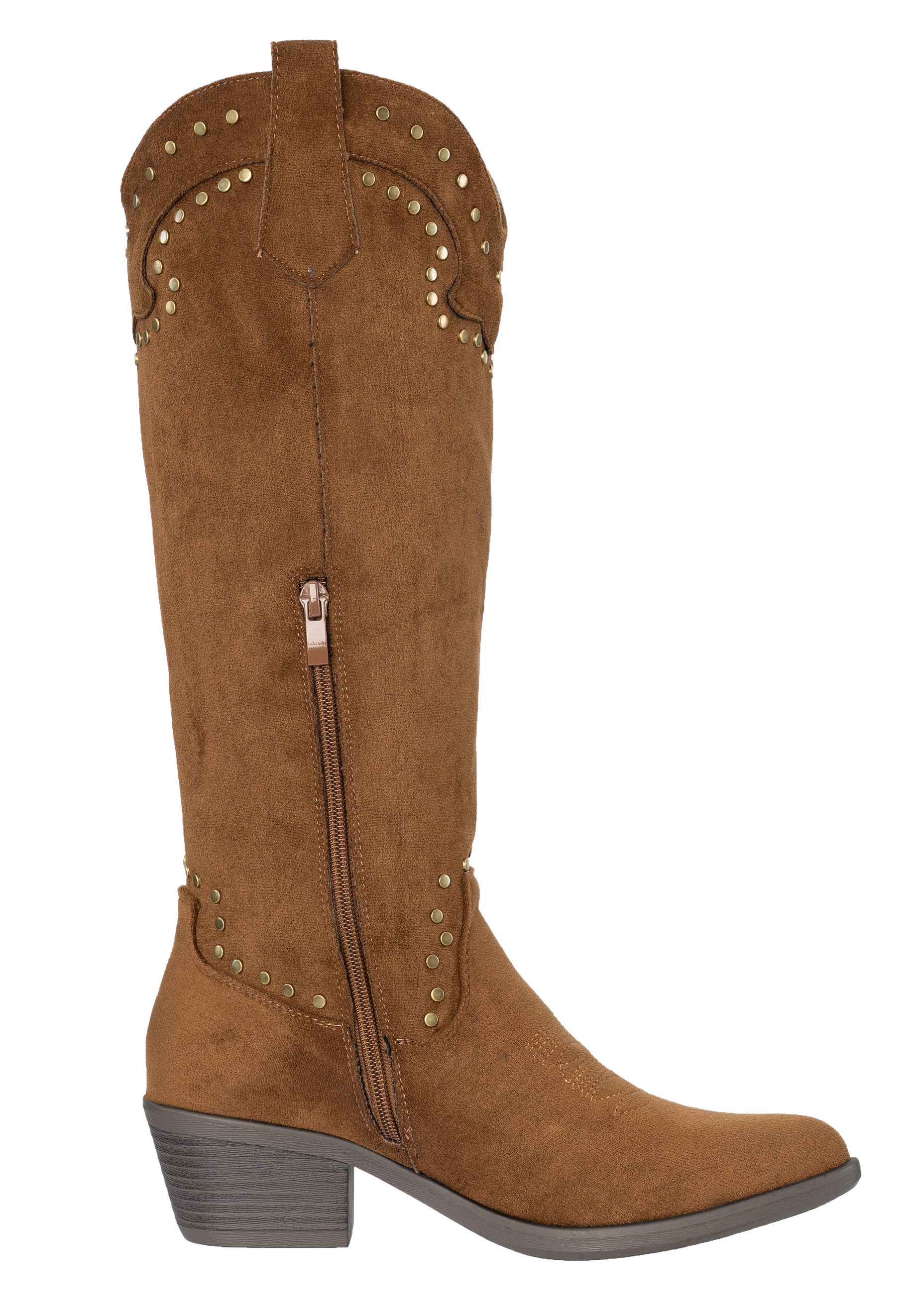 Salinyang Damen Cowboy Boots Kniehoch in Wildlederoptik mit Nieten Stiefel