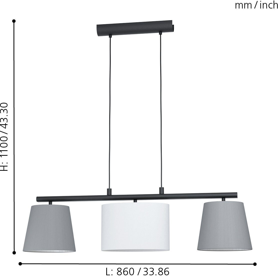 EGLO Hängeleuchte ALMEIDA 1, Leuchtmittel wechselbar, ohne Leuchtmittel, schwarz / L86 x H110 x B25,5cm / exkl. 3 x E14 (je max. 25W) / Stoff