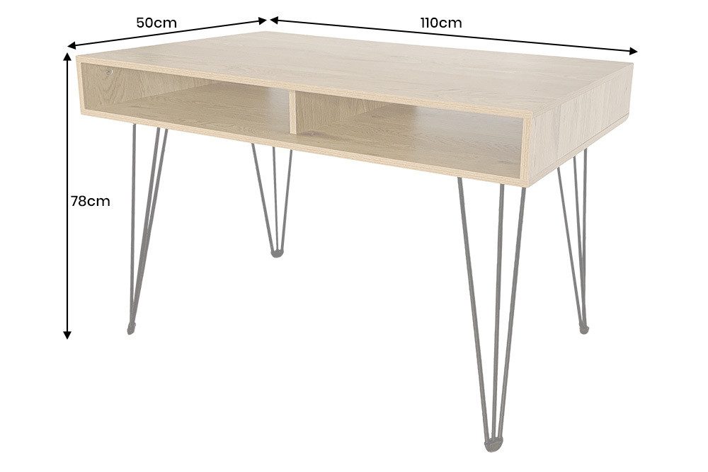 riess-ambiente Schreibtisch STUDIO 110cm natur-Eiche, Stauraum, Hairpin, homeoffice, platzsparend (Einzelartikel, 1-St), Industrial Laptoptisch - ideal für Stud – Bild 5 von 5