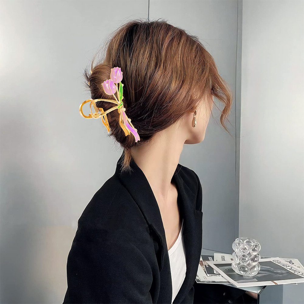 Blumentyp Haarspangen Stück Blumen zggzerg für Haarspange 3 Haarkrallen Große Dickes Haar Metall