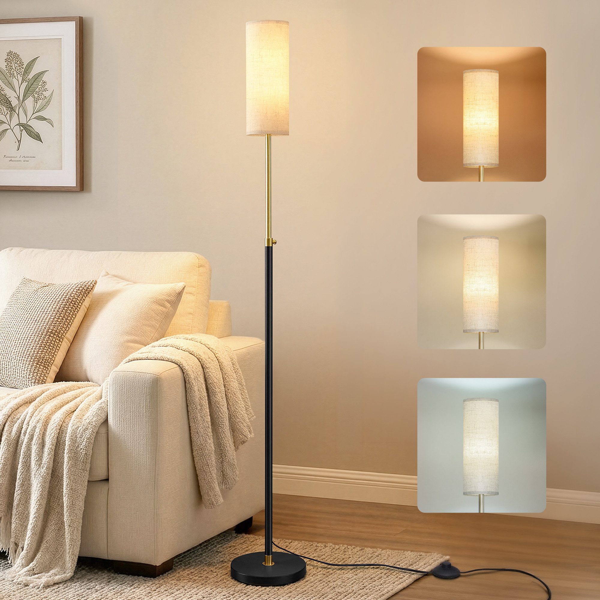 VASAGLE Stehlampe Stehleuchte, Standleuchte, modern, höhenverstellbare Leselampe, mit Fußtaster, Lampenschirm aus Stoff