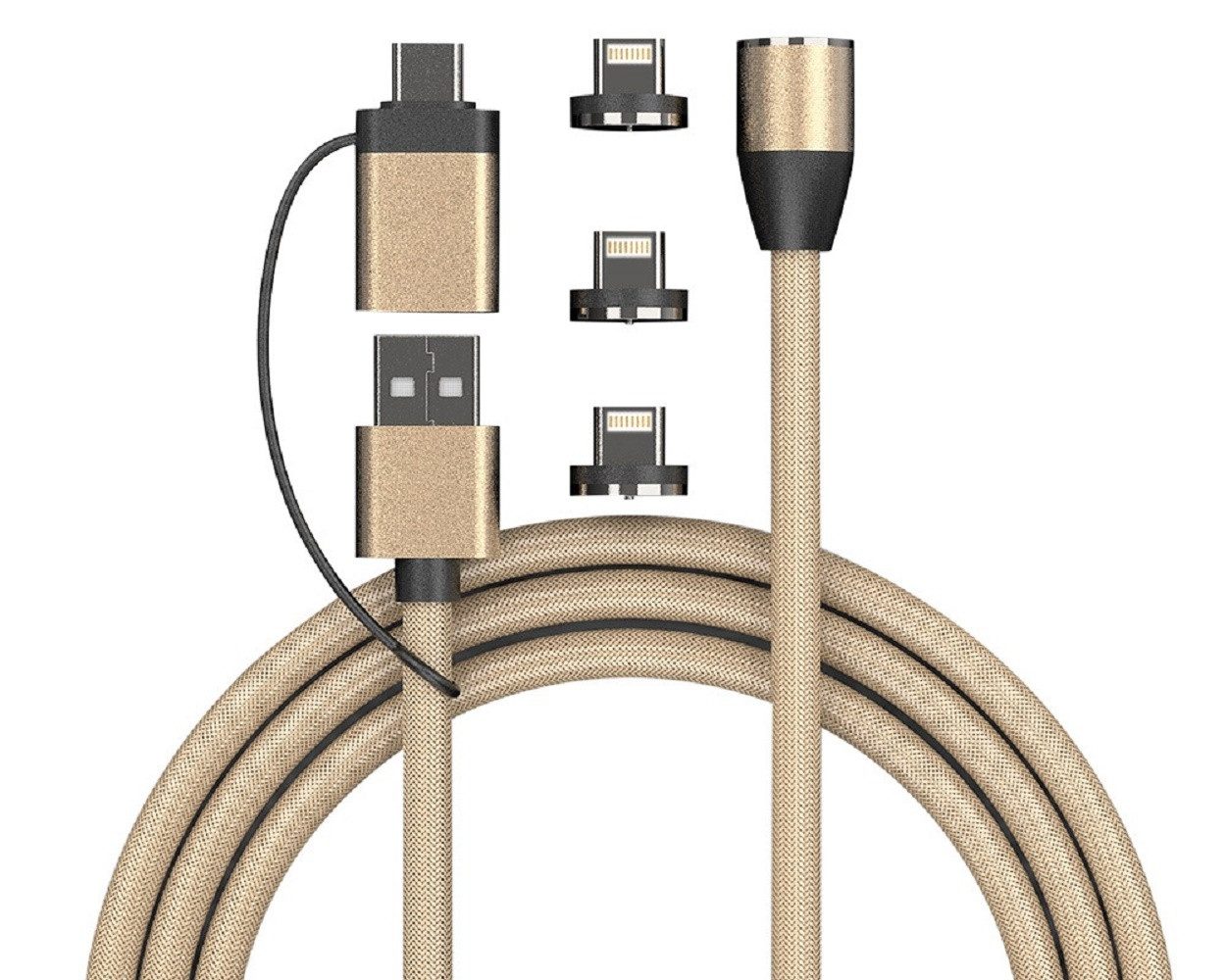 HEITECH 09003835 magnetisches Ladekabel, USB-A, USB-C, Lightning, Magnetkupplung (200 cm), Magnetischer Anschluss schützt Ladebuchse und erleichtert Nutzung
