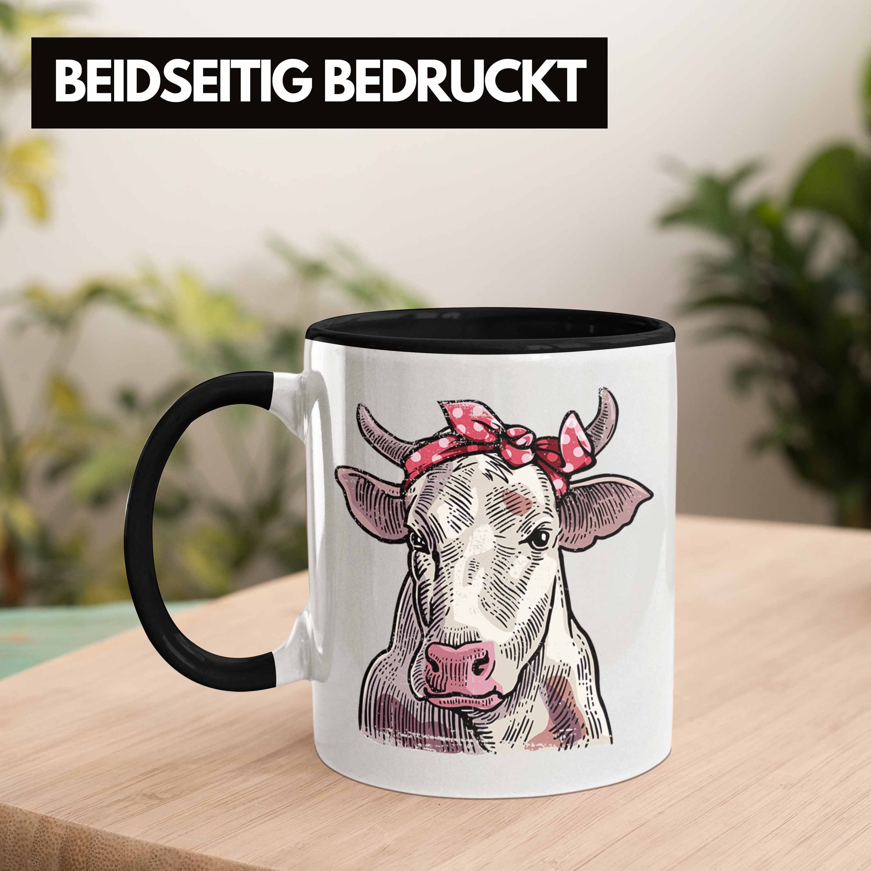 Trendation Tasse Trendation - Tasse Geburtstag Schwarz Bauern Frauen Süße Geschenk Landwirt für Geschenkidee Kuh