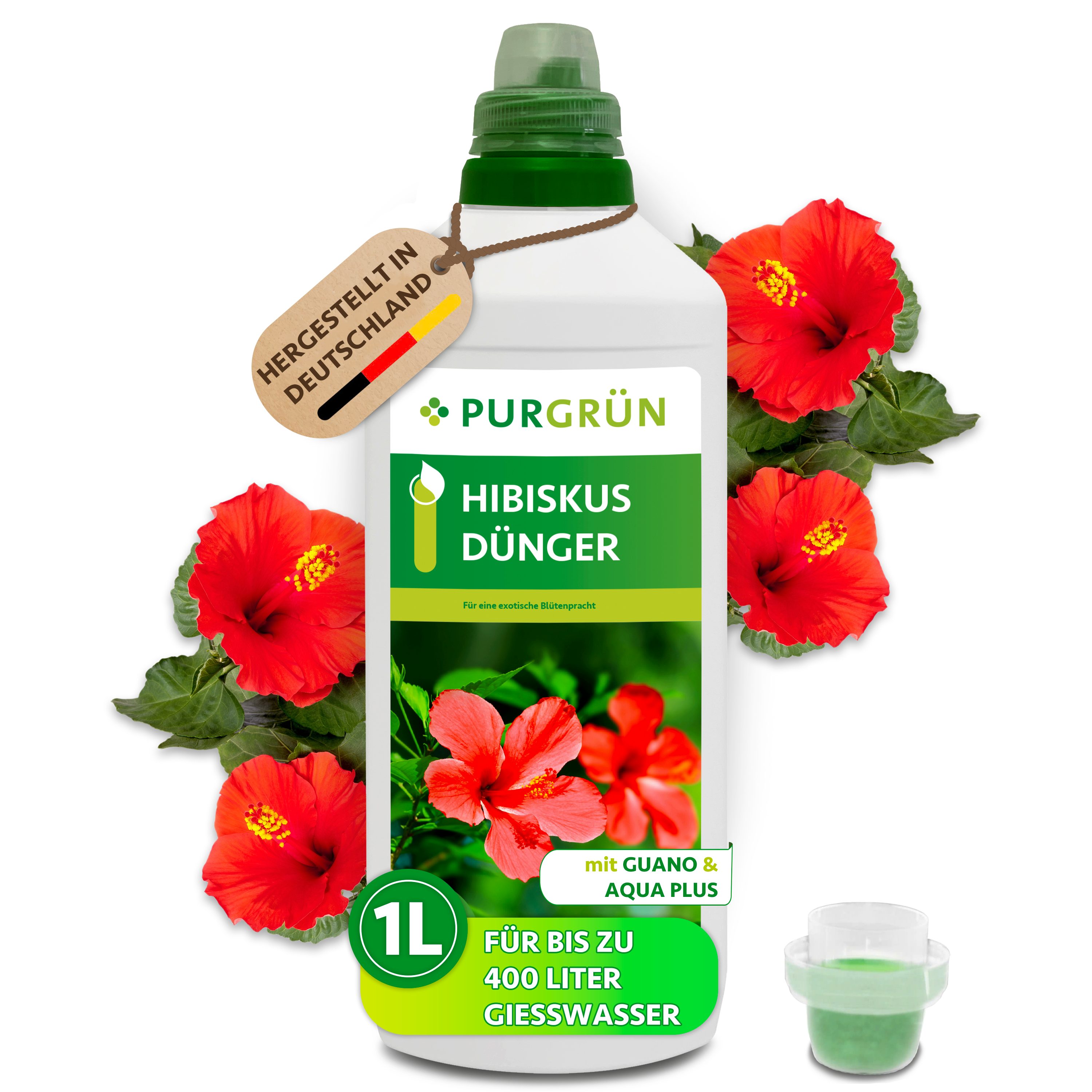 Purgrün Blumendünger Hibiskus Dünger, NPK 8+8+6, Guano, 1 Liter, Flüssigdünger, 1-St., 1 Liter