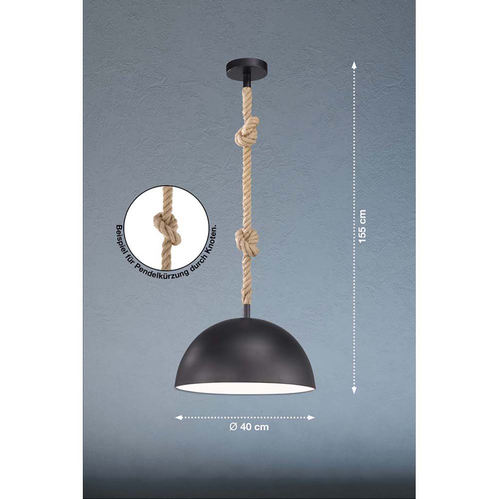 FISCHER & HONSEL Pendelleuchte, Leuchtmittel nicht inklusive, Hängeleuchte Pendellampe Esstischleuchte schwarz Hanfseil Retro