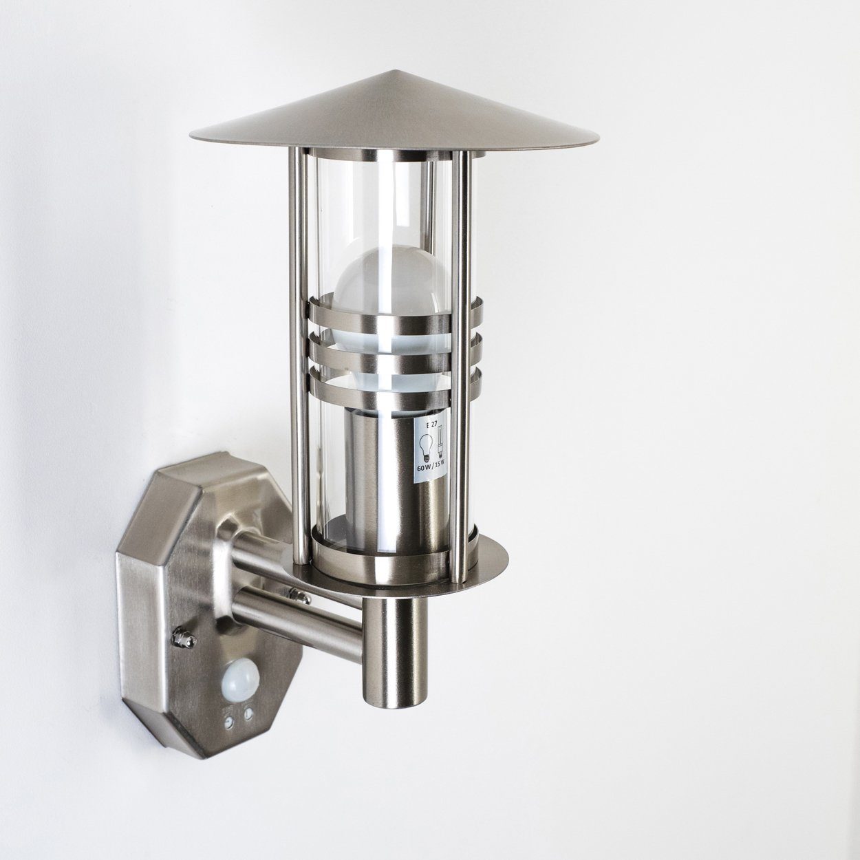hofstein Außen-Wandleuchte »Latiano« Außenwandlampe aus Edelstahl u. Klarglas-Scheiben, ohne Leuchtmittel, moderne, m. E27, Außenleuchte für Terrasse/Hof/Garten, Bewegungsmelder