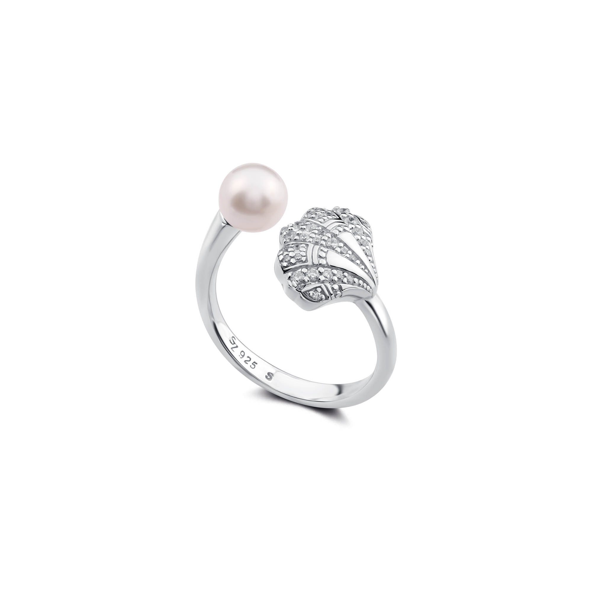 Seinerzeit FLORA & FAUNA Silberring Mila Muschel Ring, Schmuck aus 925 Sterling Silber (Von der faszinierenden Welt der Ozeane und der maritimen Schönheit des Meeres inspirierter Damenschmuck – ein besonderer Begleiter im Alltag und zu besonderen Anlässen, 1-tlg., inkl. Geschenkverpackung für Frauen ob Freundin, Mutter, Ehefrau, Oma), rhodiniert und Zirkonia-Steinen