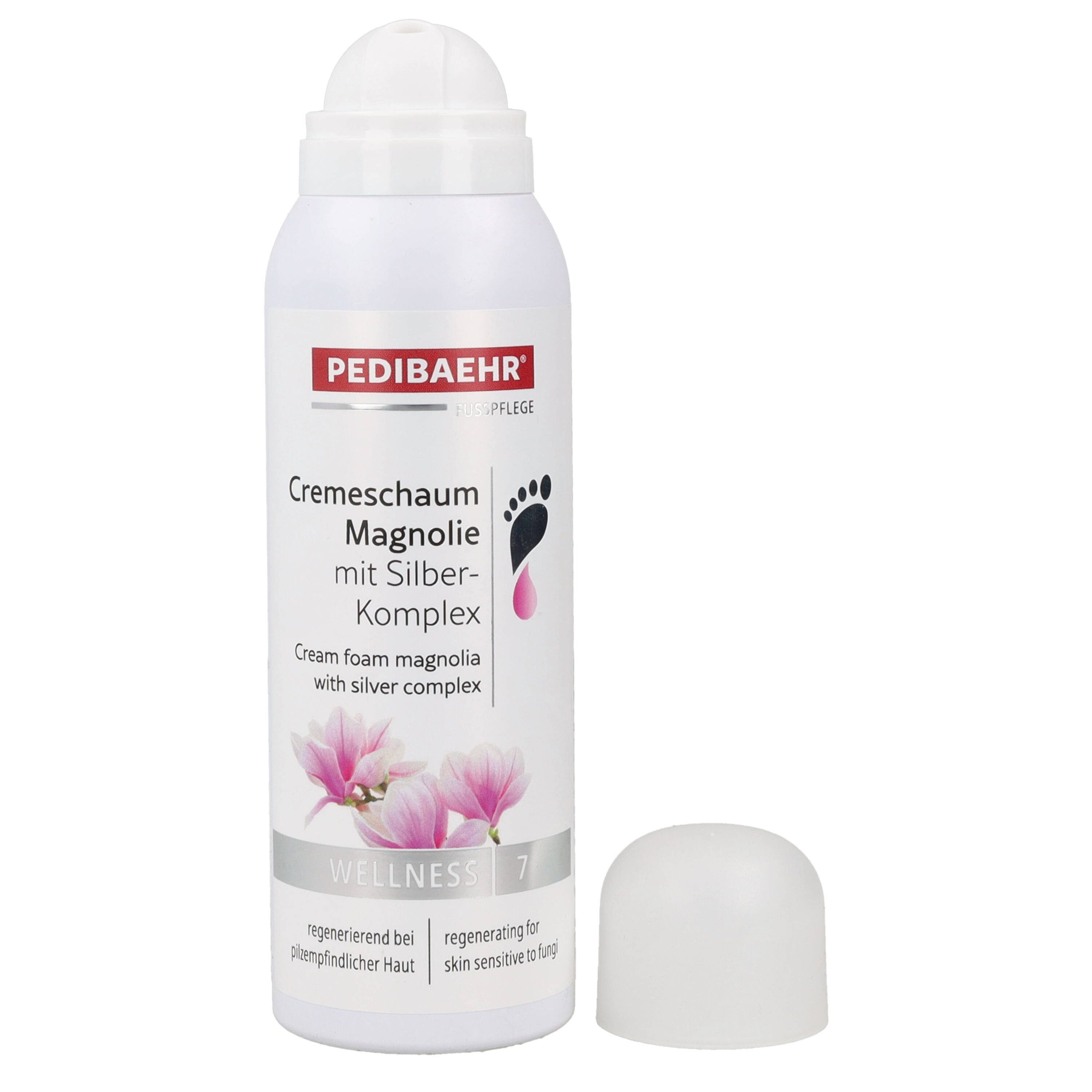 Pedibaehr Fußschaum Pedibaehr Cremeschaum Magnolie 125ml für pilzempfindliche Fußhaut & -nägel, 1-tlg., mit Reiskeimöl, Panthenol, Glycerin und 5 % Urea