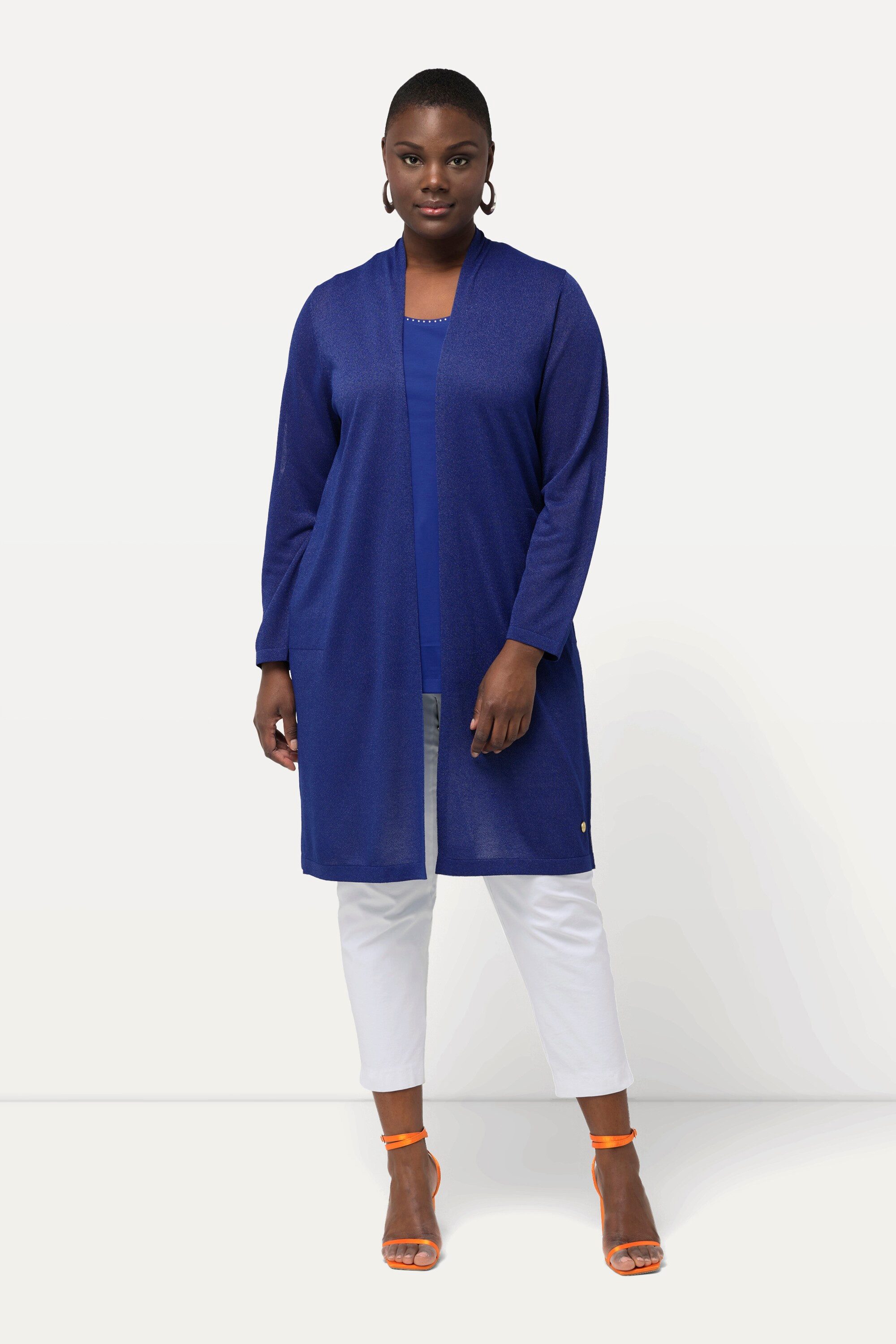 Ulla Popken Langjacke Long-Strickjacke Glitzer Stehkragen V-Ausschnitt