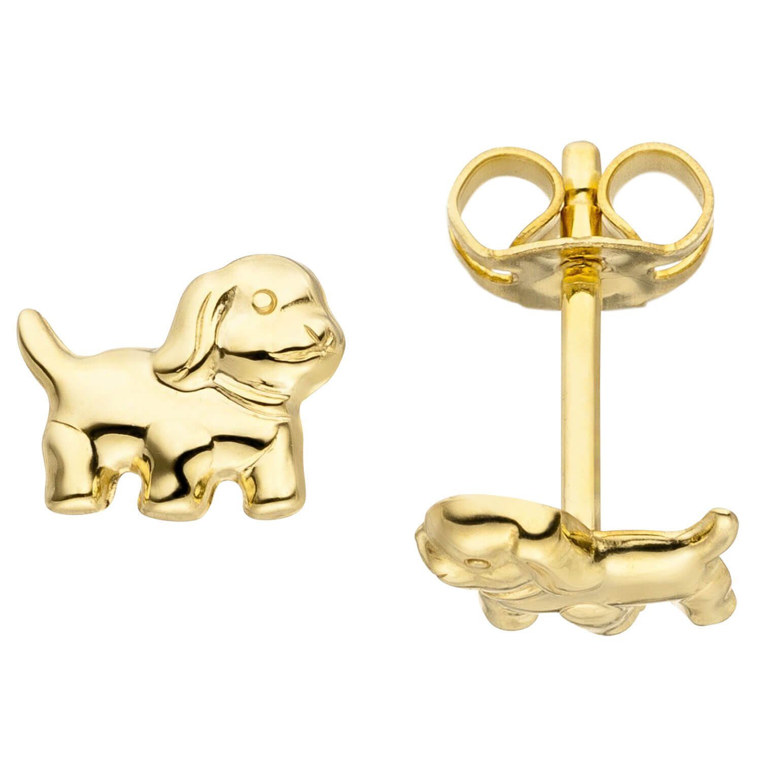 Schmuck Krone Paar Ohrstecker Ohrstecker für Kinder Ohrringe Goldohrringe Hund Welpe aus 333 Gold Gelbgold, Gold 333 | Ohrstecker