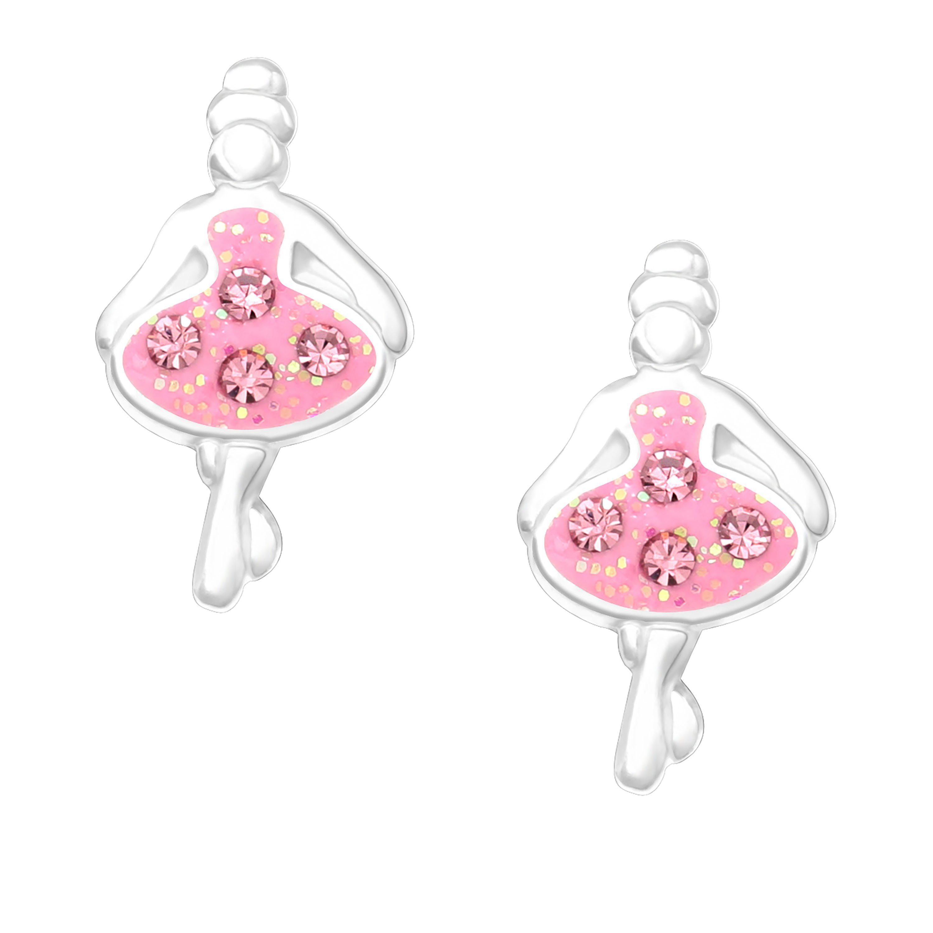 schmuck23 Paar Ohrstecker Kinder Ohrringe Ballerina 925 Silber Mädchen Ohrstecker, Mädchen Kinderschmuck echte Silberohrringe, Sicherheitsverschluss