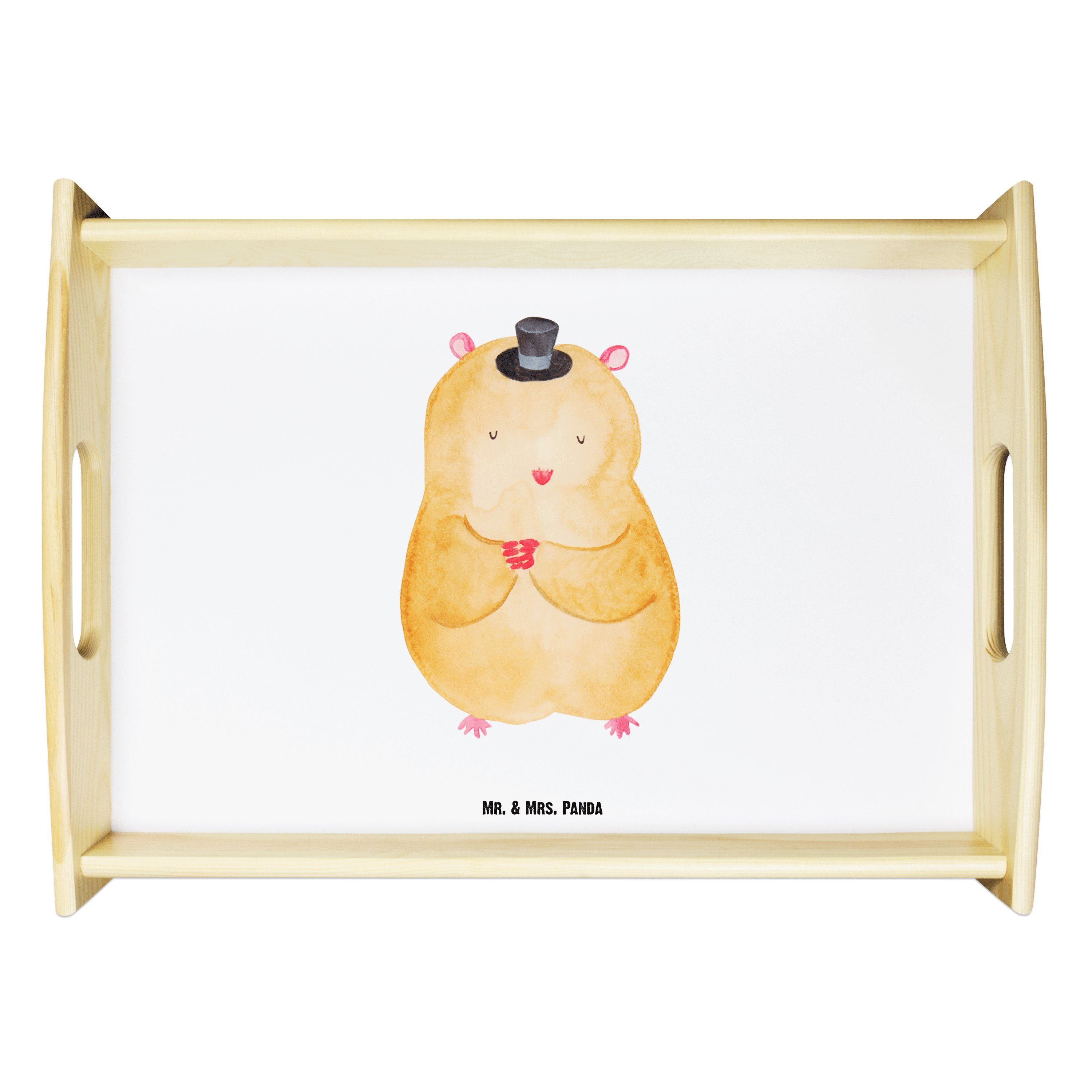 Mr. & Mrs. Panda Tablett mit Hut Dekotablett, - Küchentablett, - Hamster Geschenk, (1-tlg) Weiß Magier, Echtholz lasiert