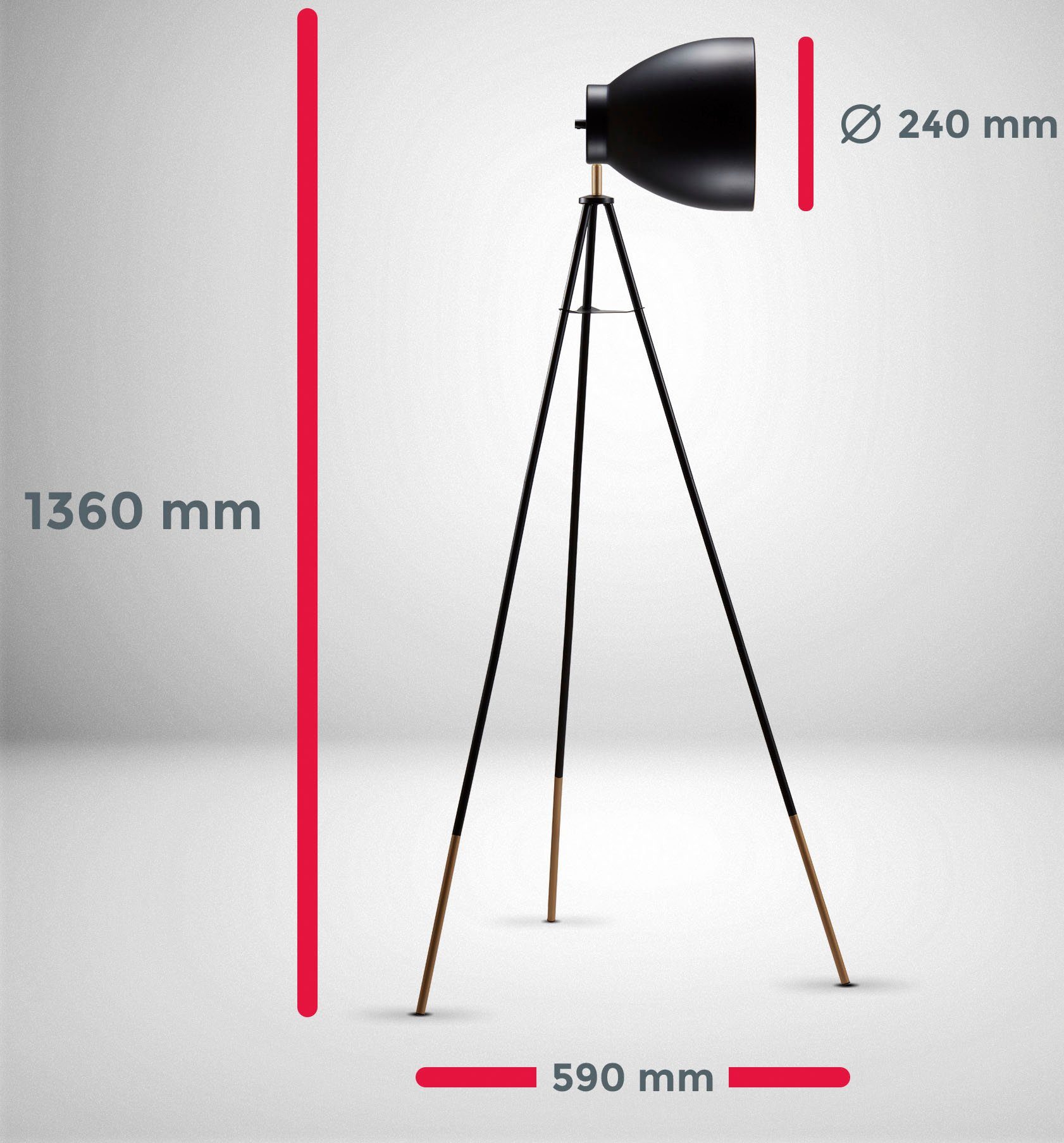 B.K.Licht Stehlampe BK_ST1233 Stehleuchte, Leuchtmittel, Leuchtmittel (max. ohne Vintage, E27-Fassung, Ø59cm Kabelschalter, Schwenkbar, ohne mit 40W), Schwarz-gold, Metall