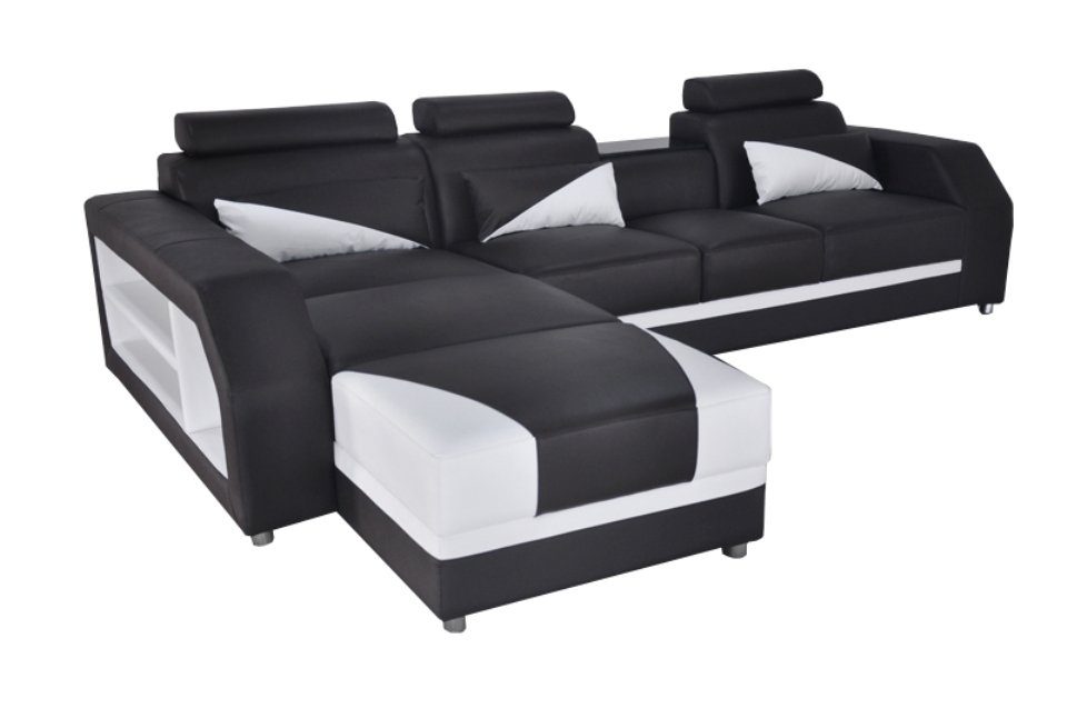JVmoebel Ecksofa Luxus schwarz-weißes Ecksofa Modernes Design Couch Leder Neu, Made in Europe