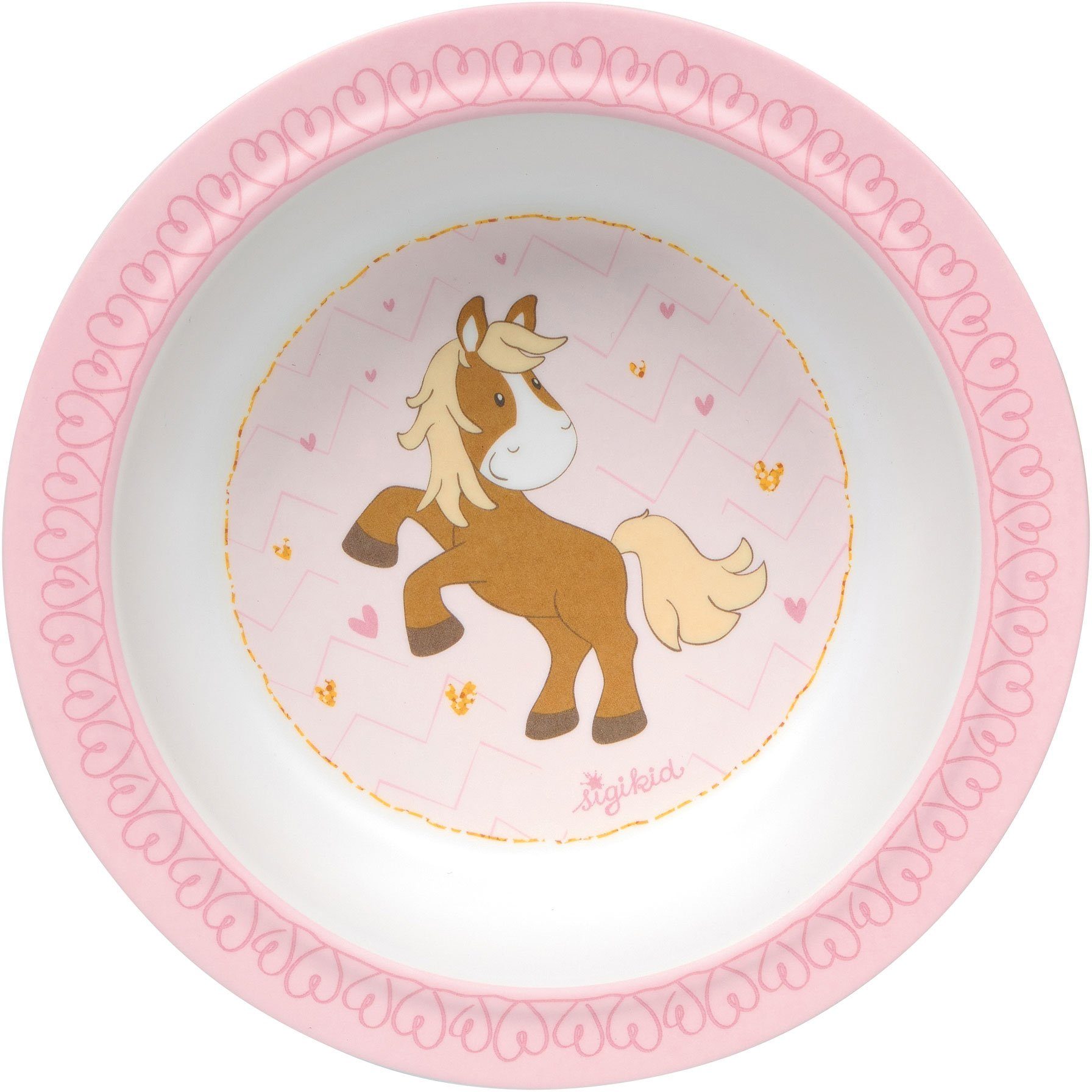 & mit zwei 1 Schüssel, Pony, Teller, mit Pony Personen, Gabel Griffen, Melamin, Love Sigikid Löffel Kindergeschirr-Set Tasse