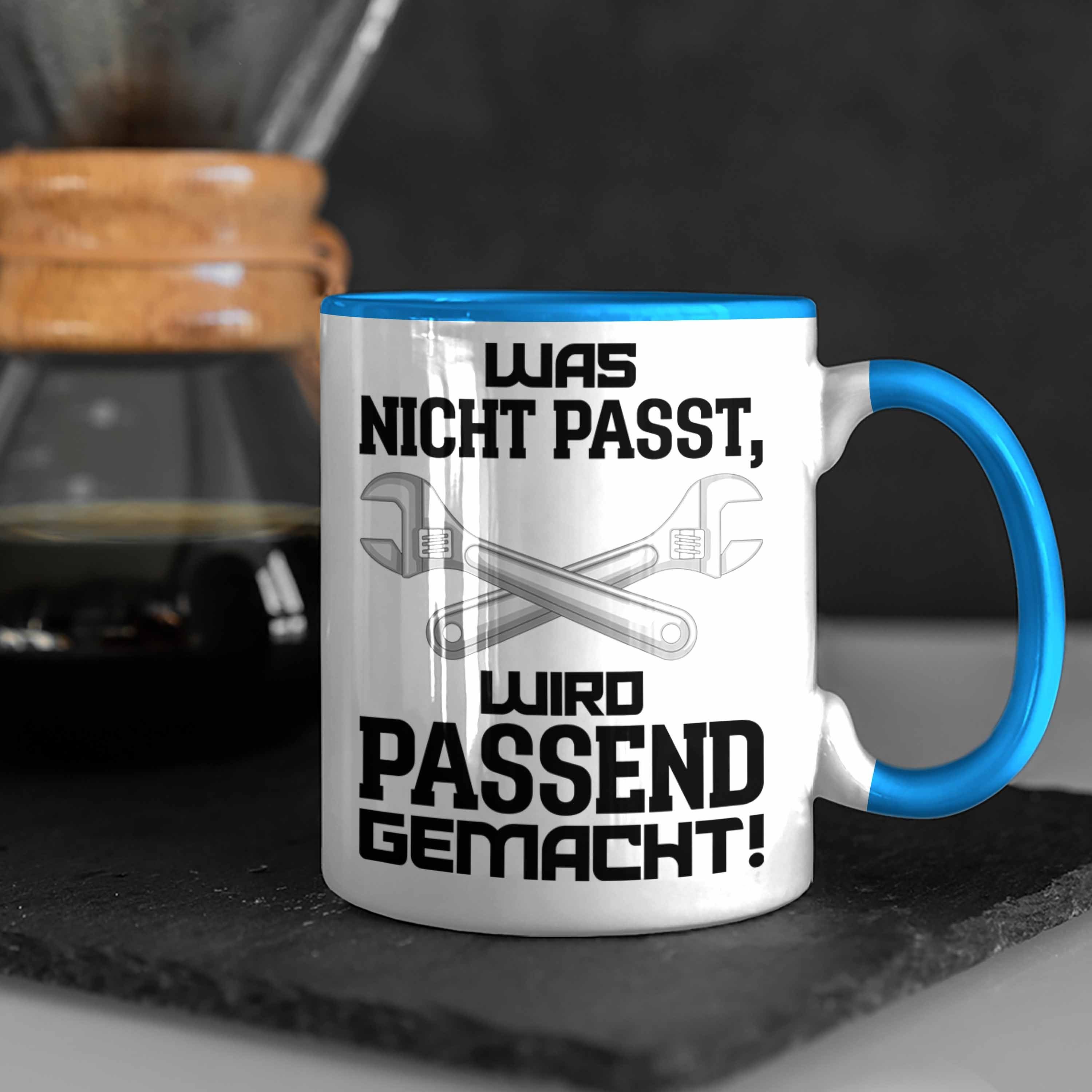 Mechaniker KFZ Geschenke für Handwerker Kaffeebecher Trendation Spruch Handwerk Tasse - Blau Tasse mit Mechatroniker Trendation